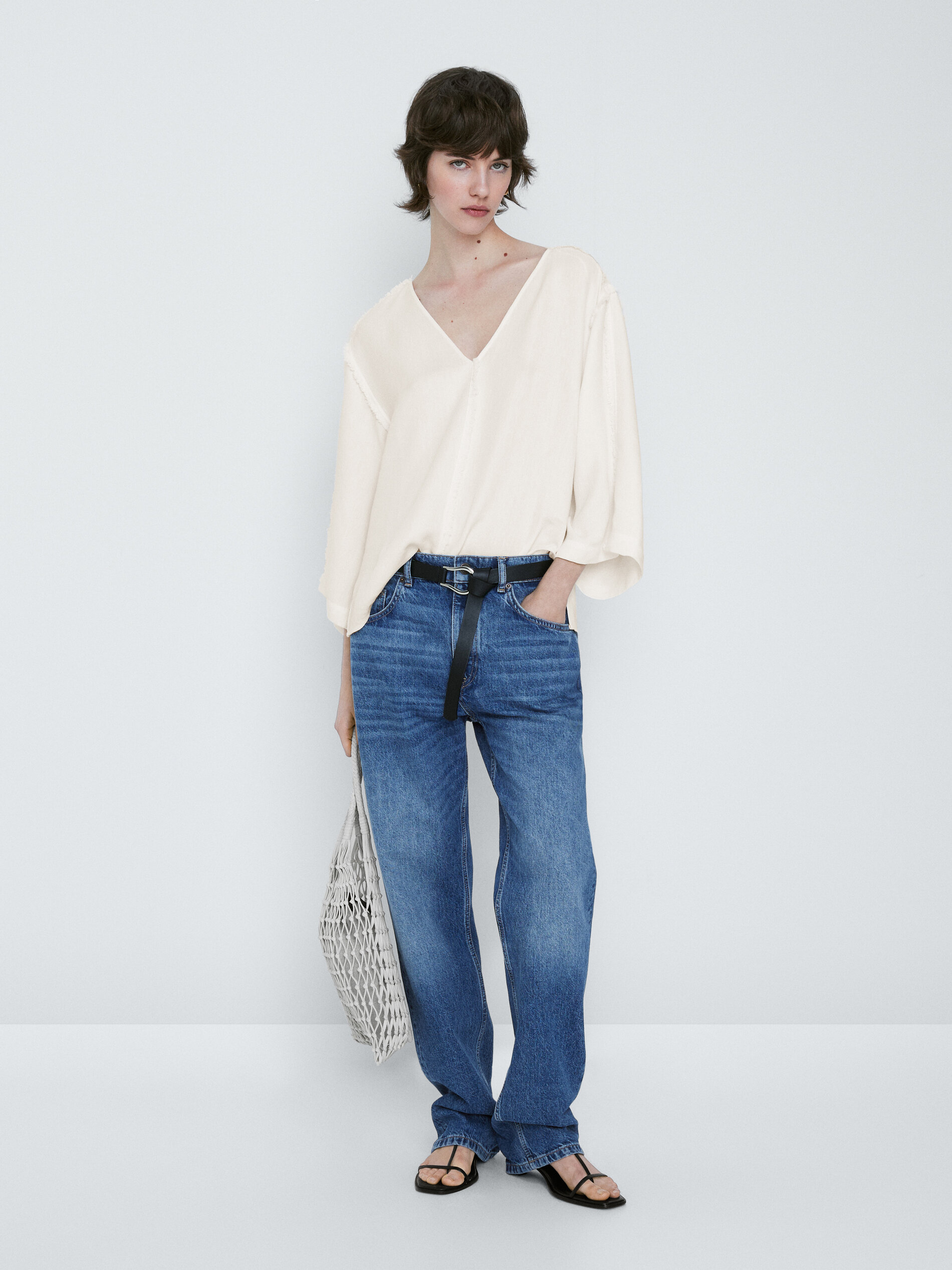 Blusa kimono detalle desflecado - CRUDO