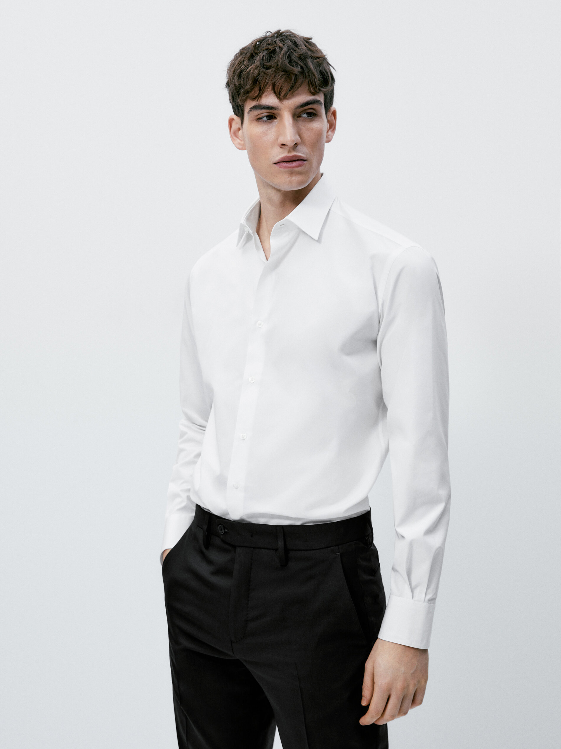 Camisa popelín algodón slim fit - BLANCO