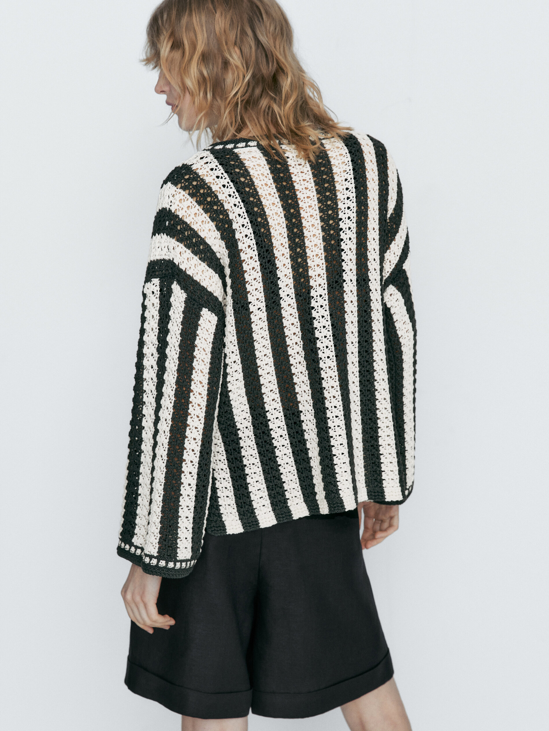 Jersey kaftán crochet rayas - VERDE OSCURO