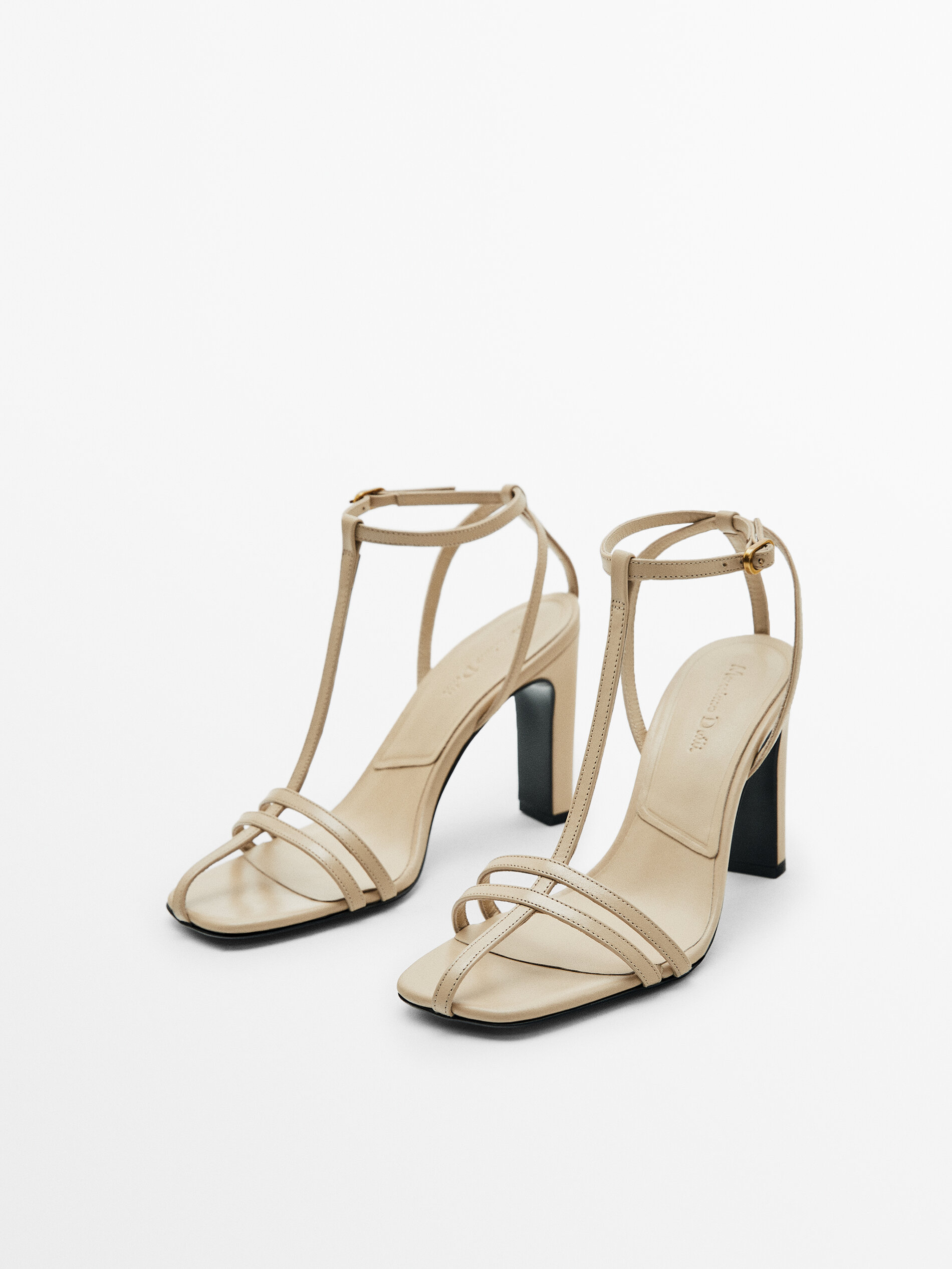 Sandalia tacón piel tiras - MARRÓN