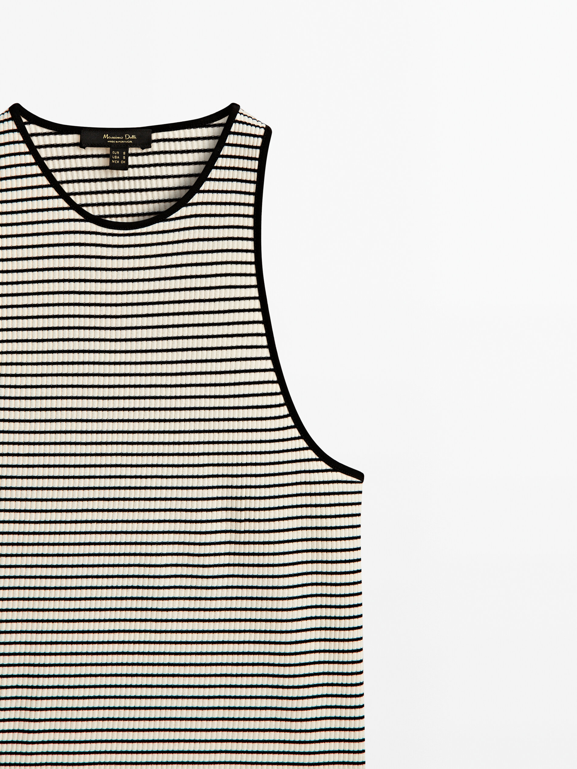 Camiseta rayas algodón sin mangas - CRUDO