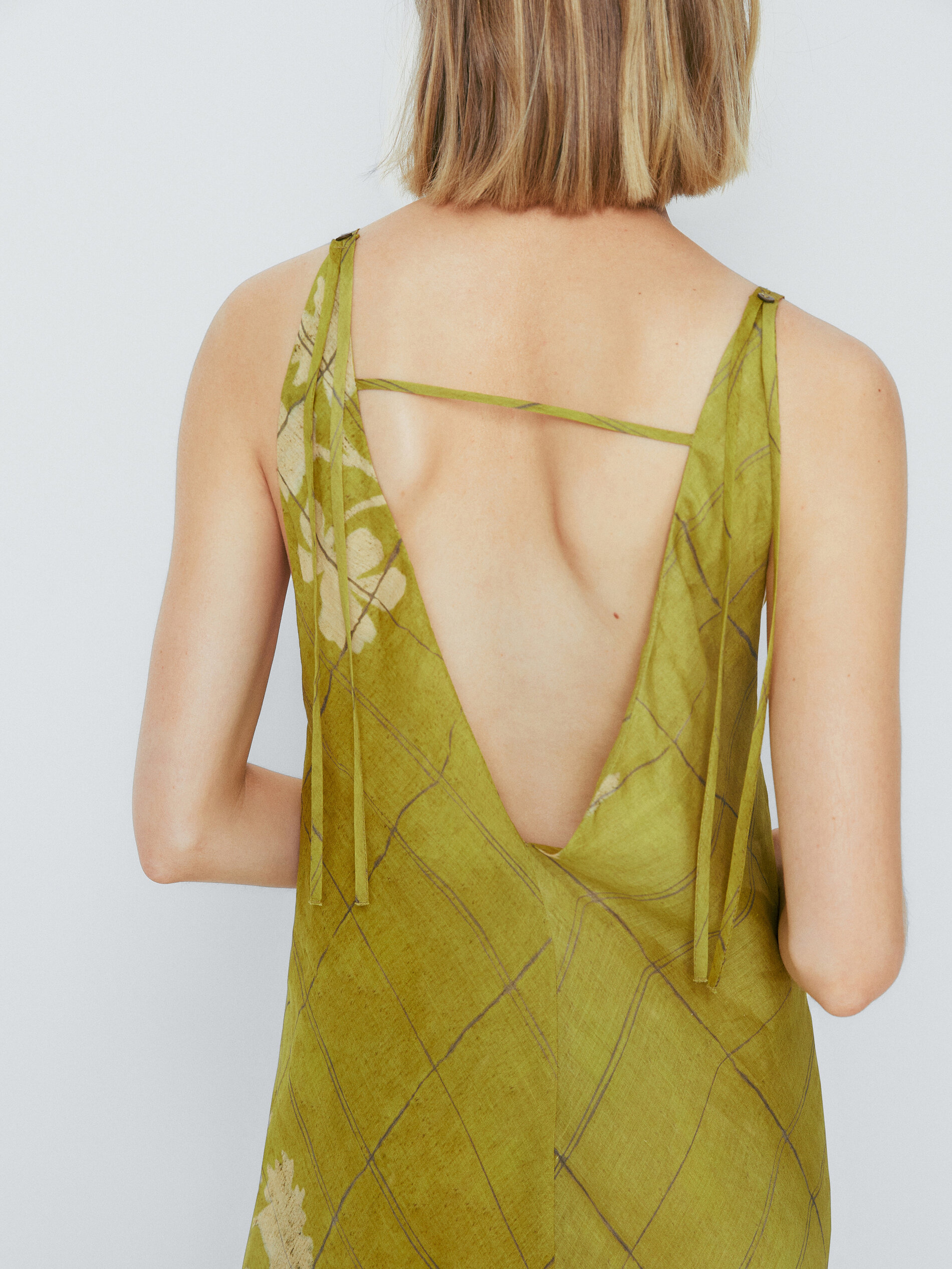 Vestido largo tirantes estampado cuadros - OLIVA