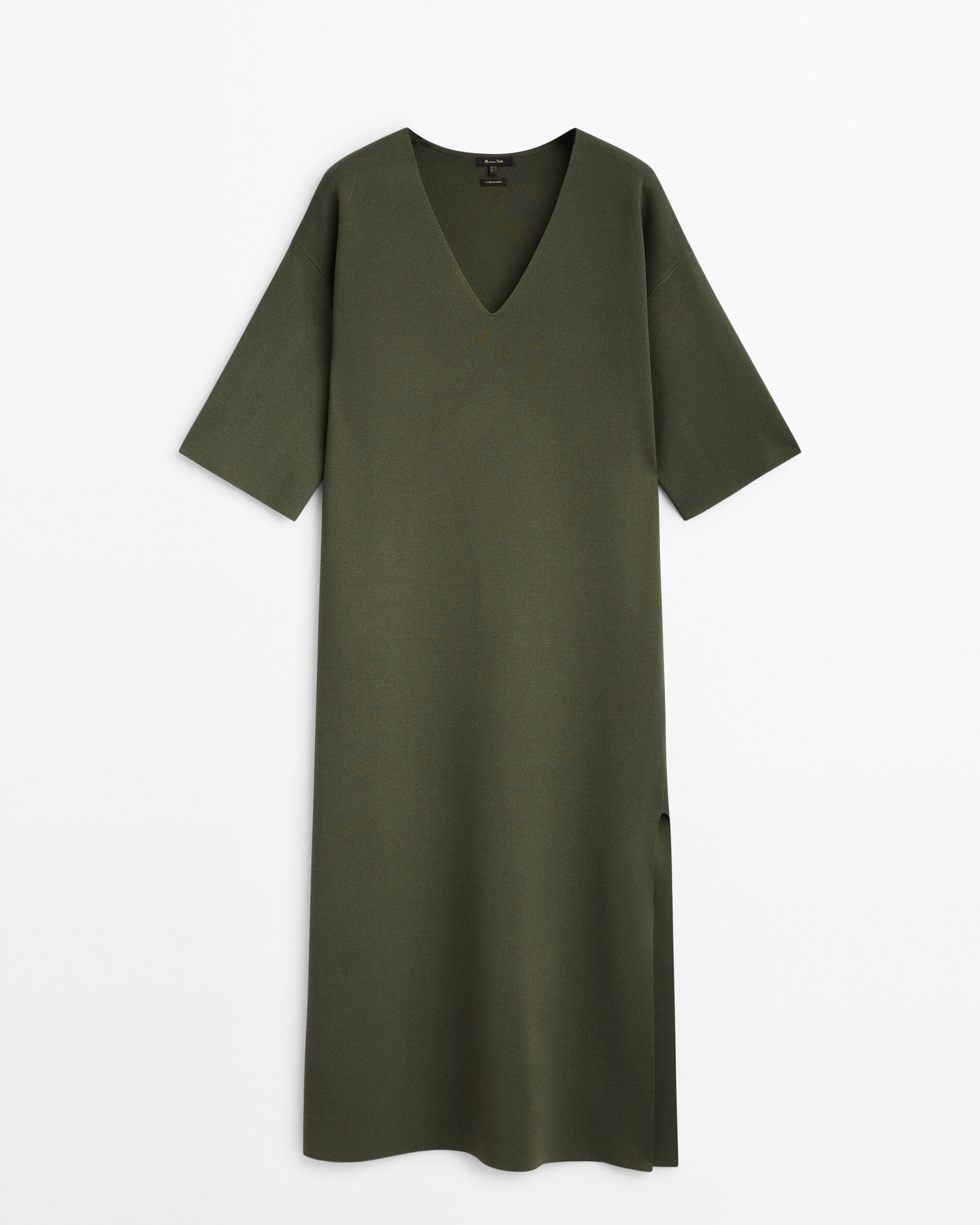 Vestido punto cuello pico - VERDE CLARO