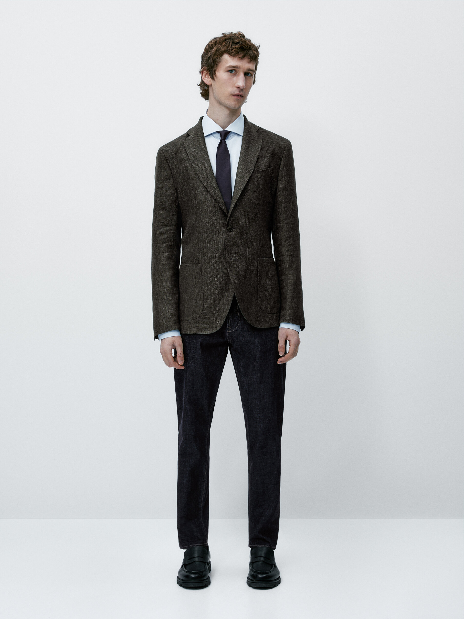 Americana estructura mezcla lana lino - VERDE