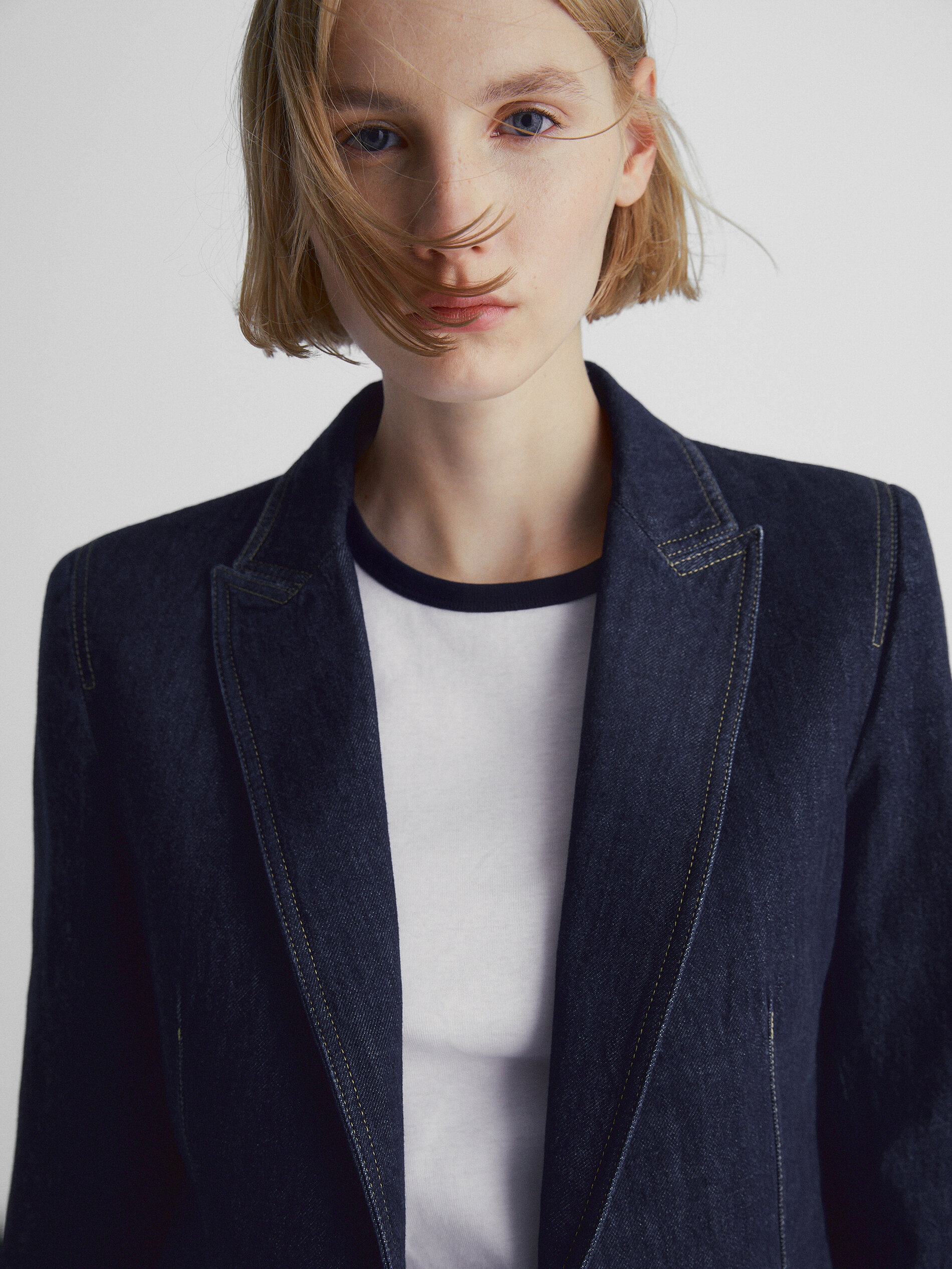 Americana denim un botón - AZUL MEDIO