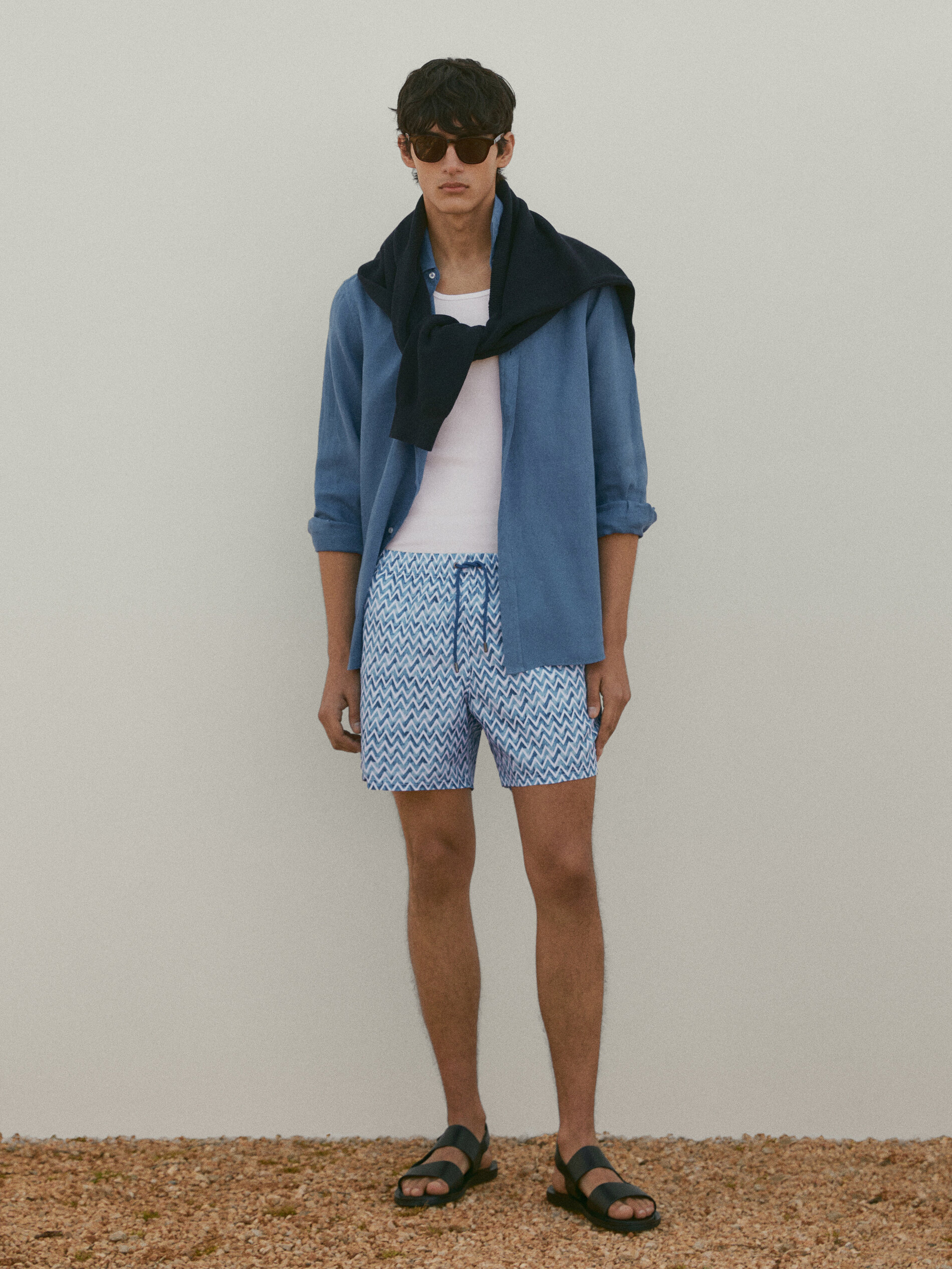 Bañador estampado zigzag - AZUL MARINO