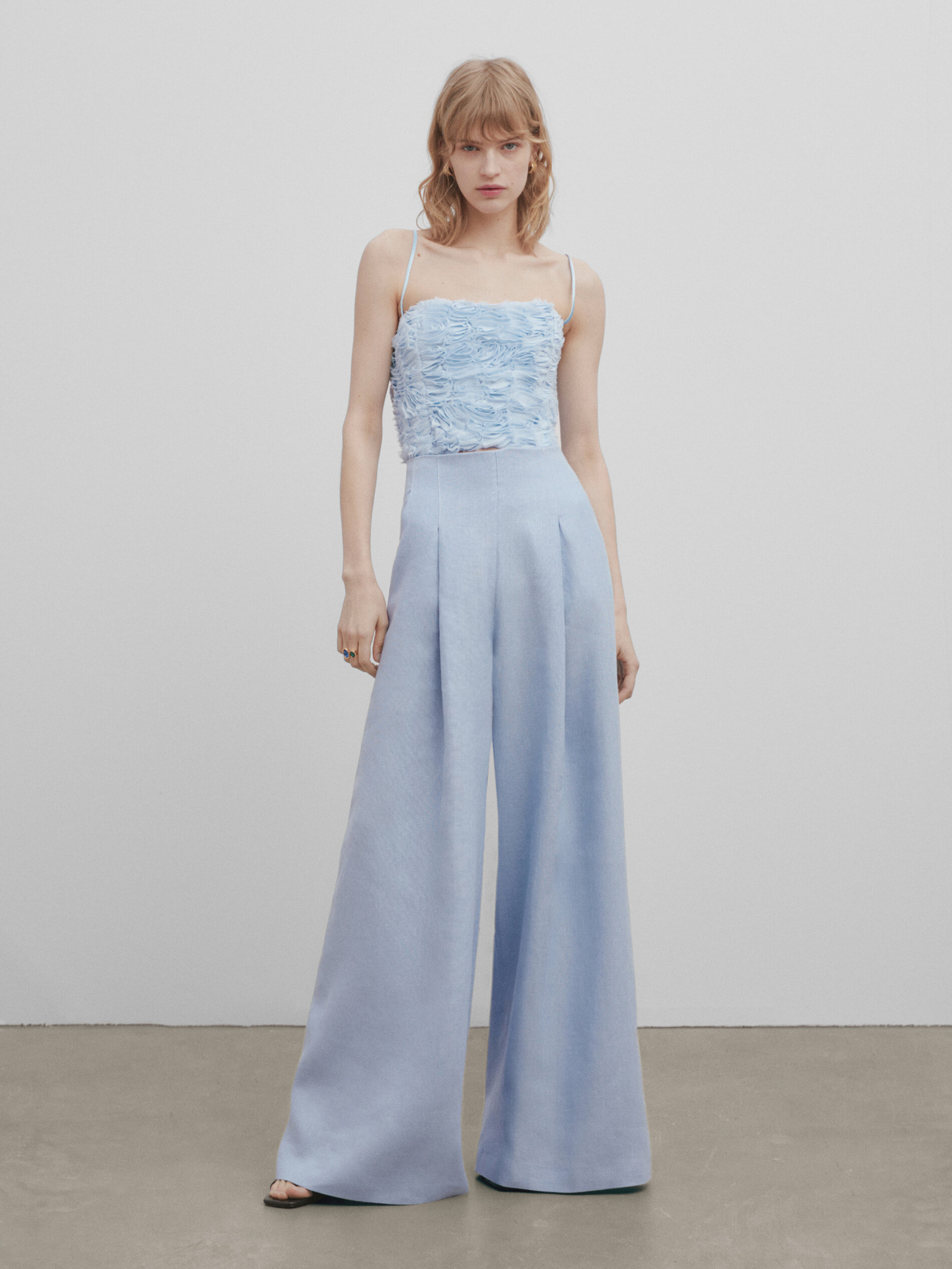 Top crop bucle tirantes -Studio - Azul Claro