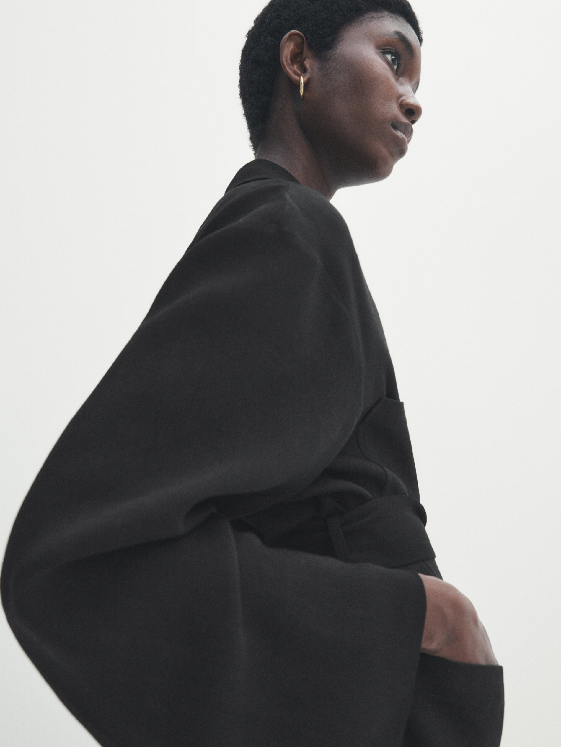 Americana fluida con lino lazada - NEGRO