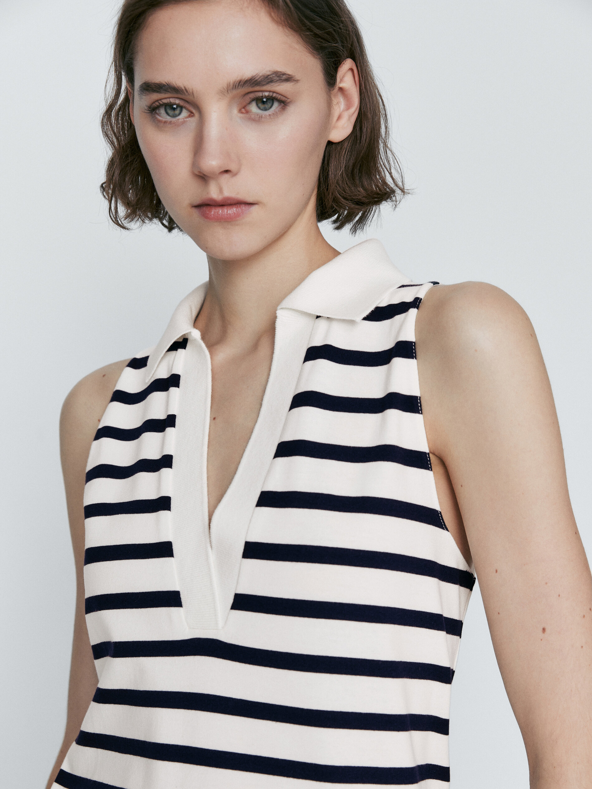 Vestido polo rayas sin mangas - CRUDO