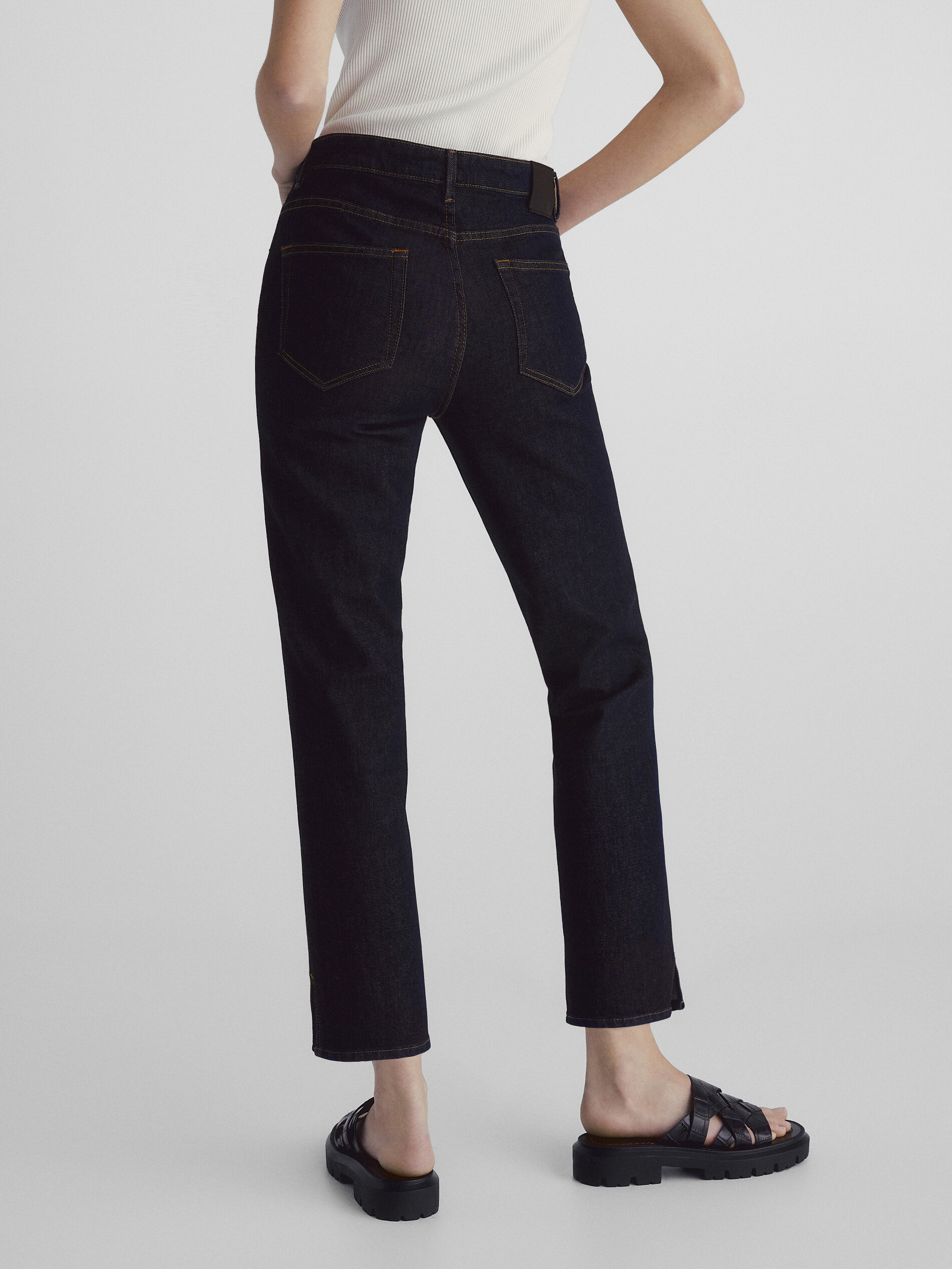 Pantalón vaquero tiro medio slim cropped fit - AZUL OSCURO