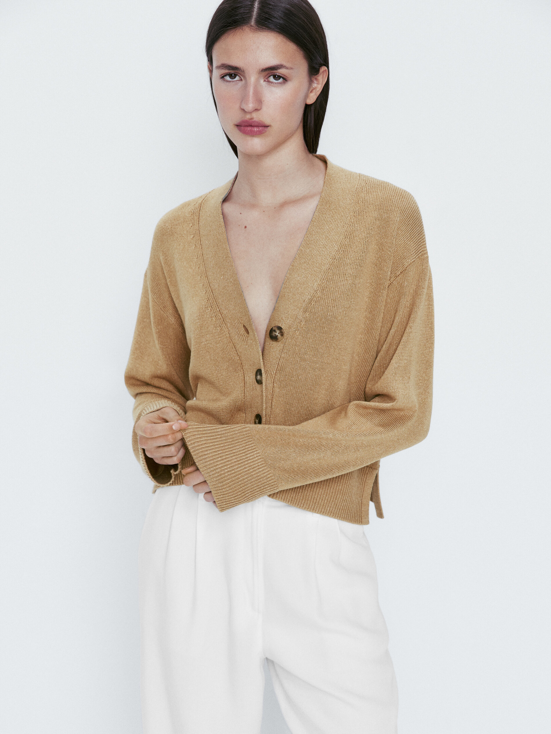 Cárdigan de punto cuello pico botones - Lavado