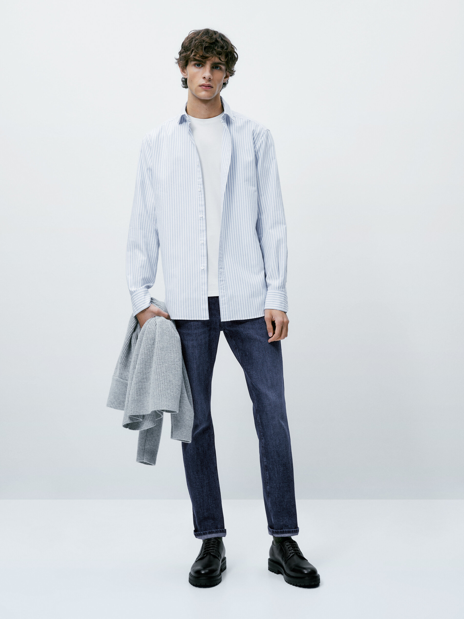 Camisa oxford rayas algodón slim fit - CELESTE