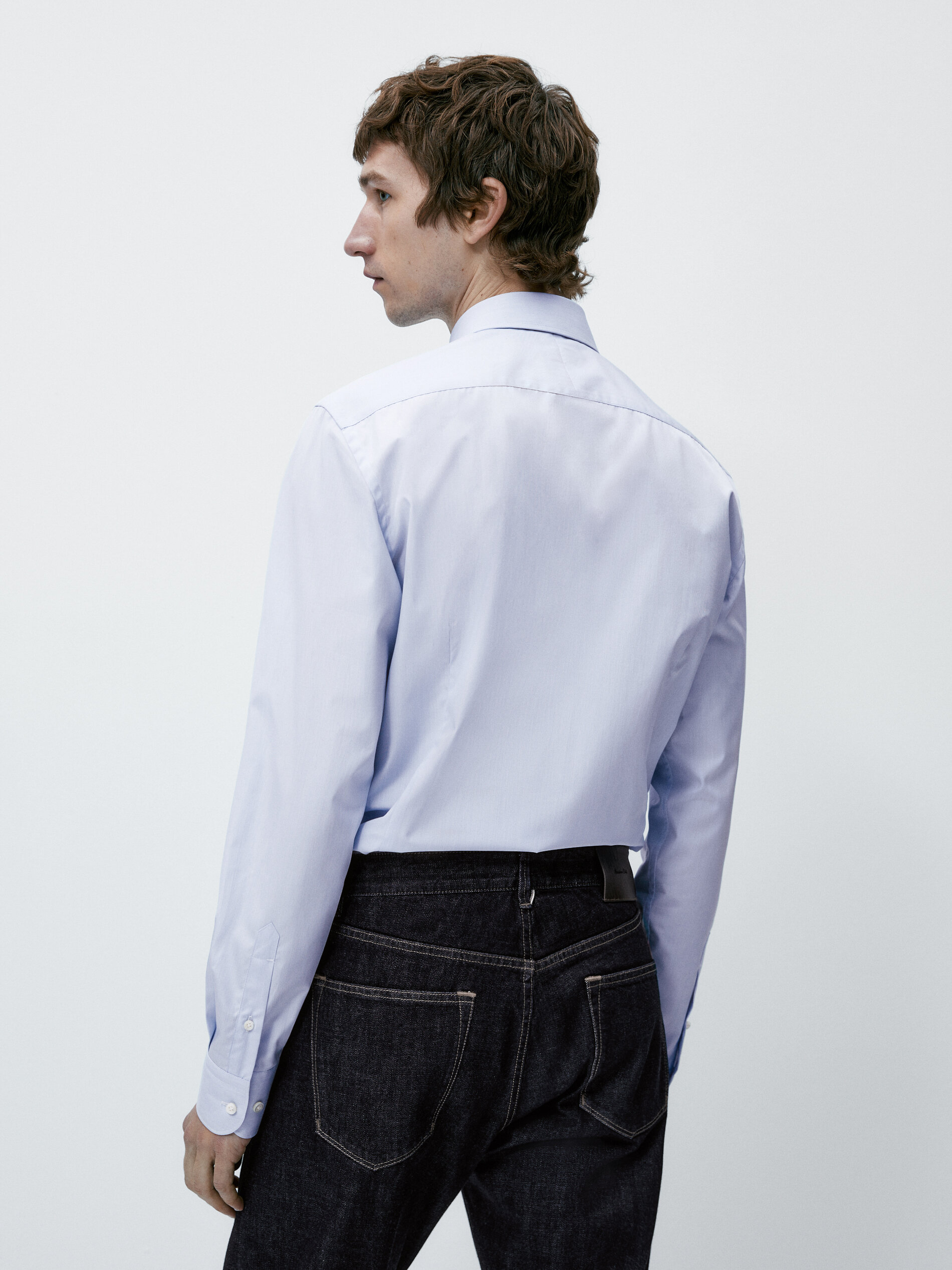 Camisa micro raya easy iron slim fit - CELESTE