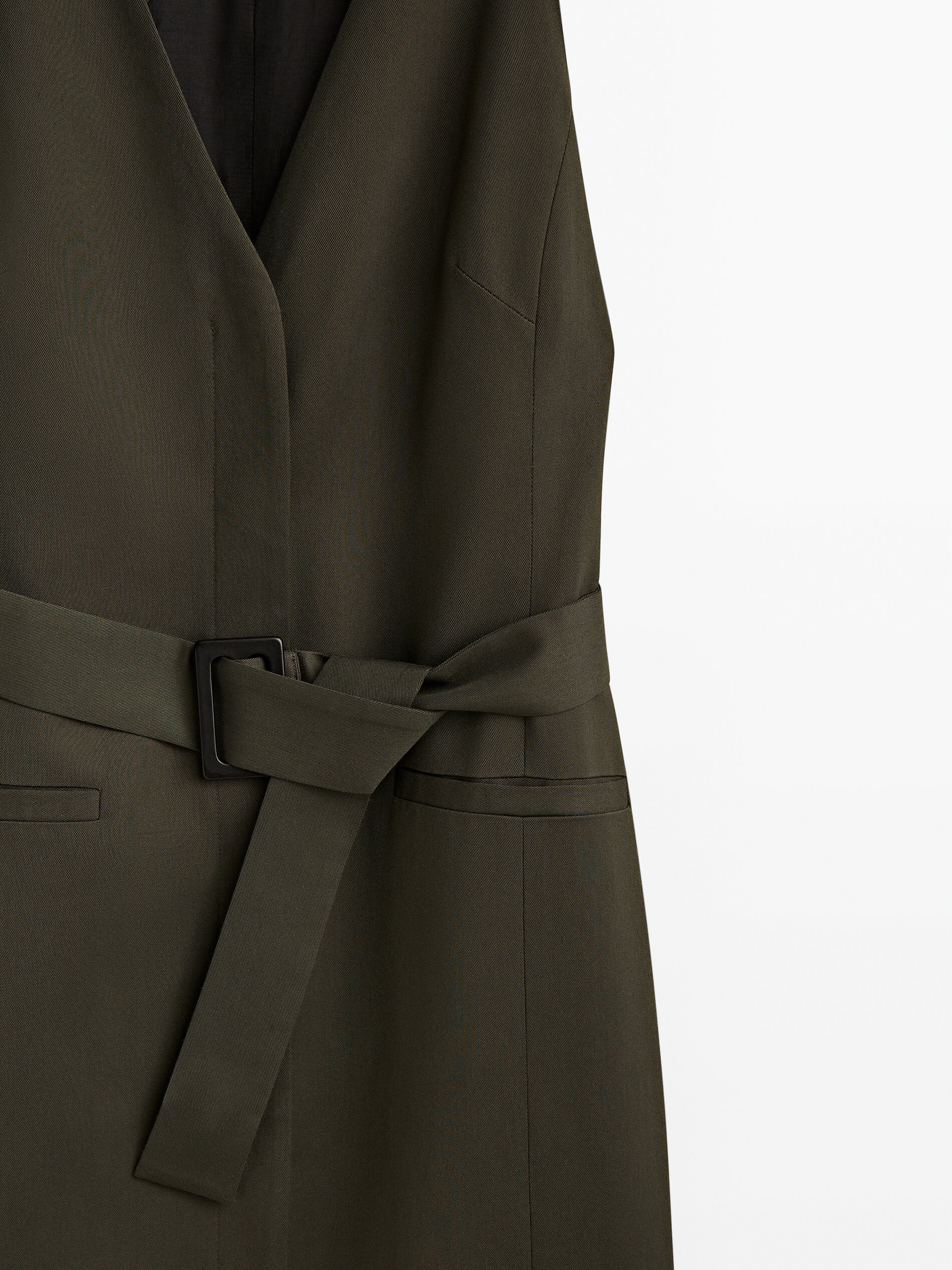 Vestido midi sastre cinturón - KAKI