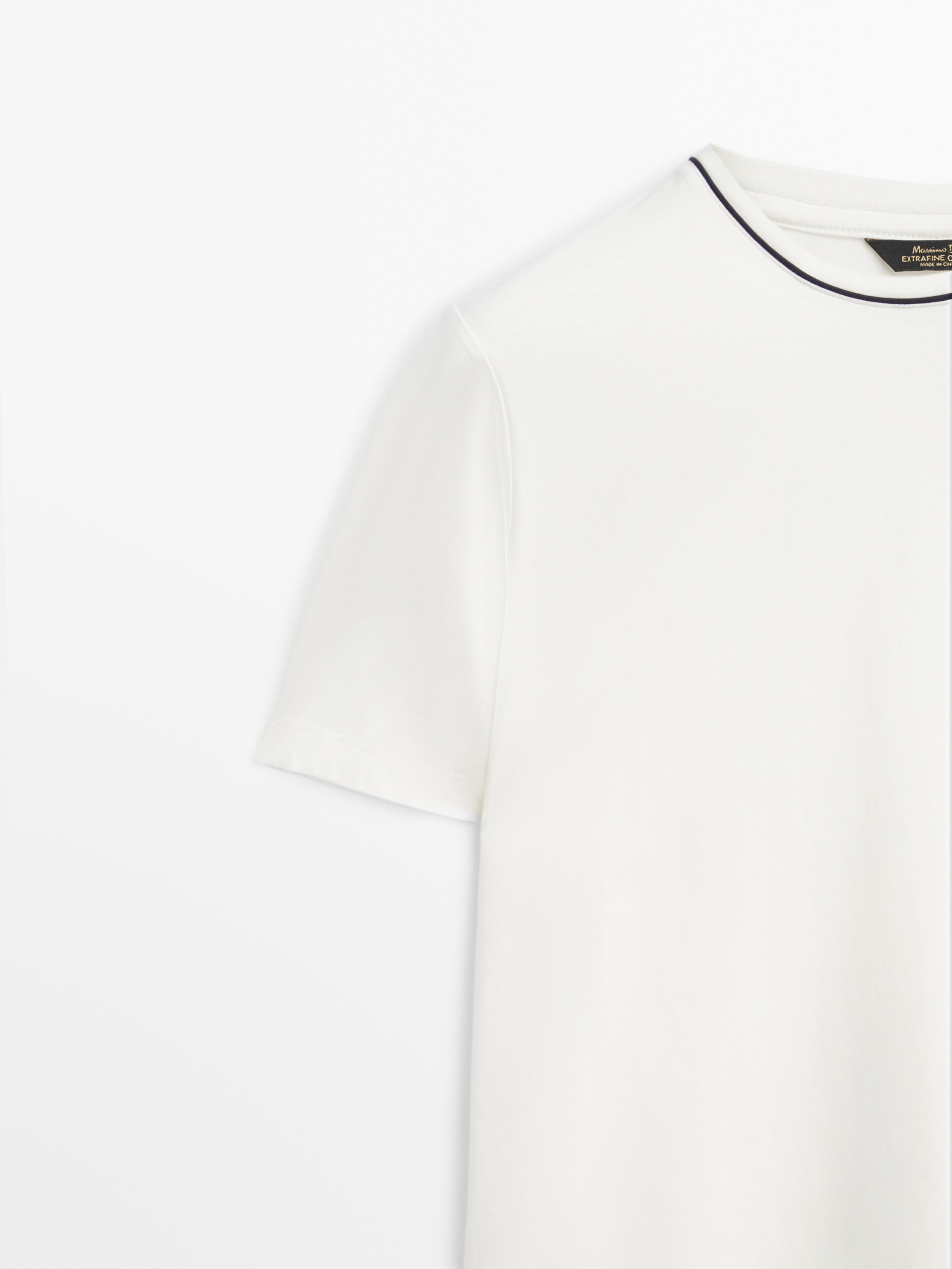 Camiseta manga corta cuello contraste - CRUDO