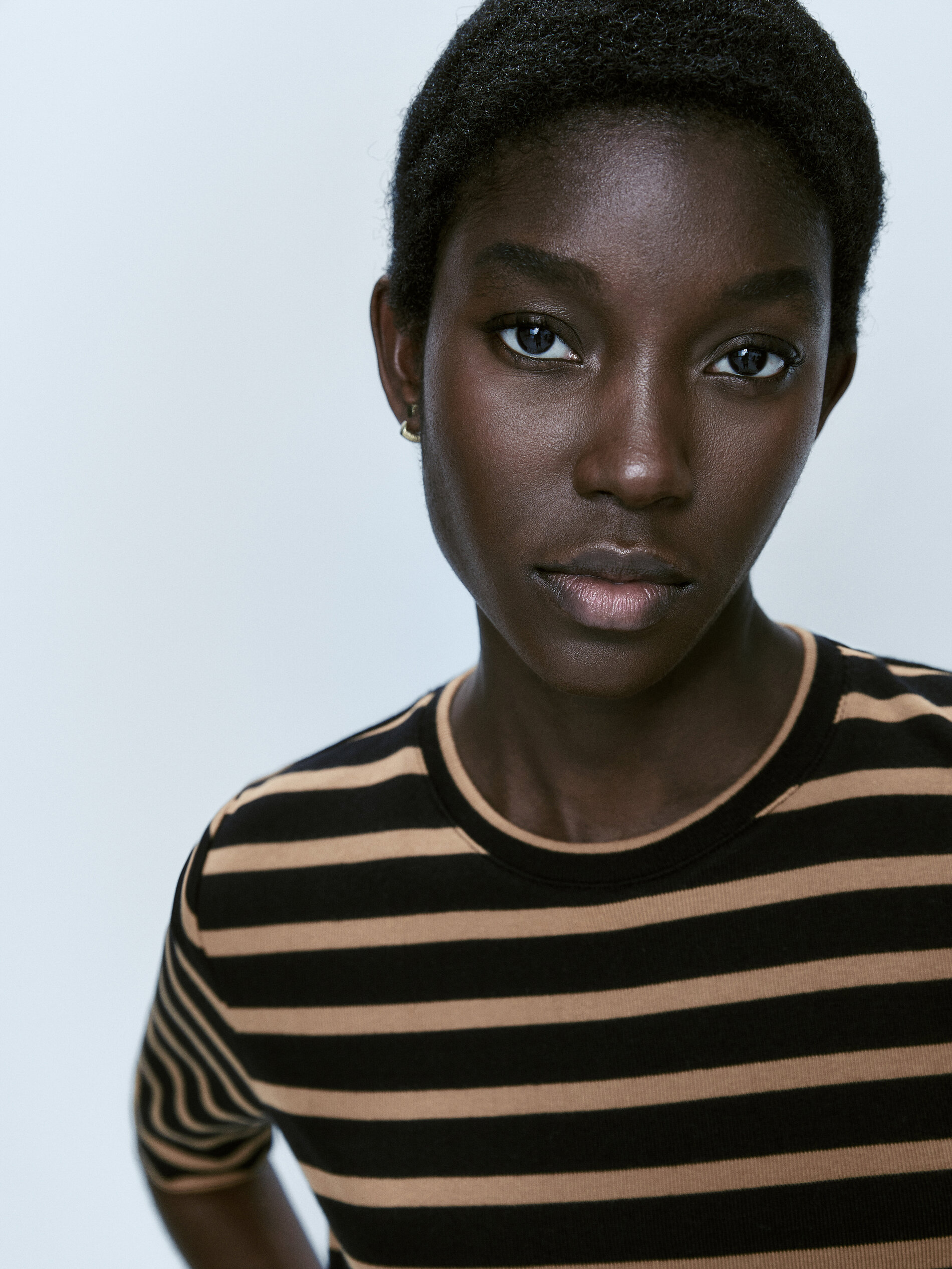 Camiseta rayas manga corta algodón - MARRÓN