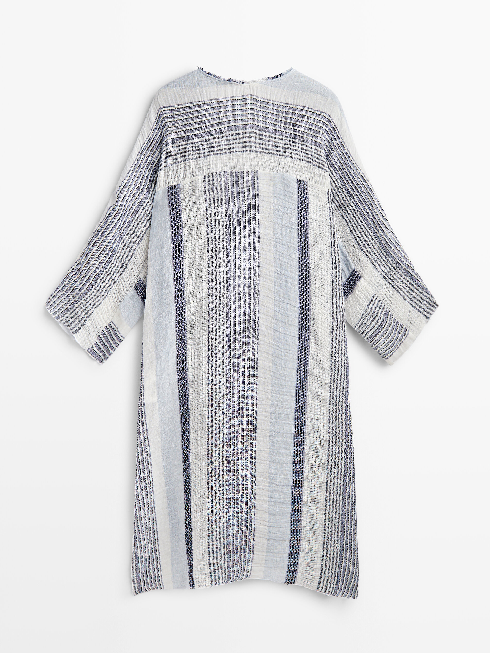 Maxi blusón rayas mezcla lino gofrado - BLANCO