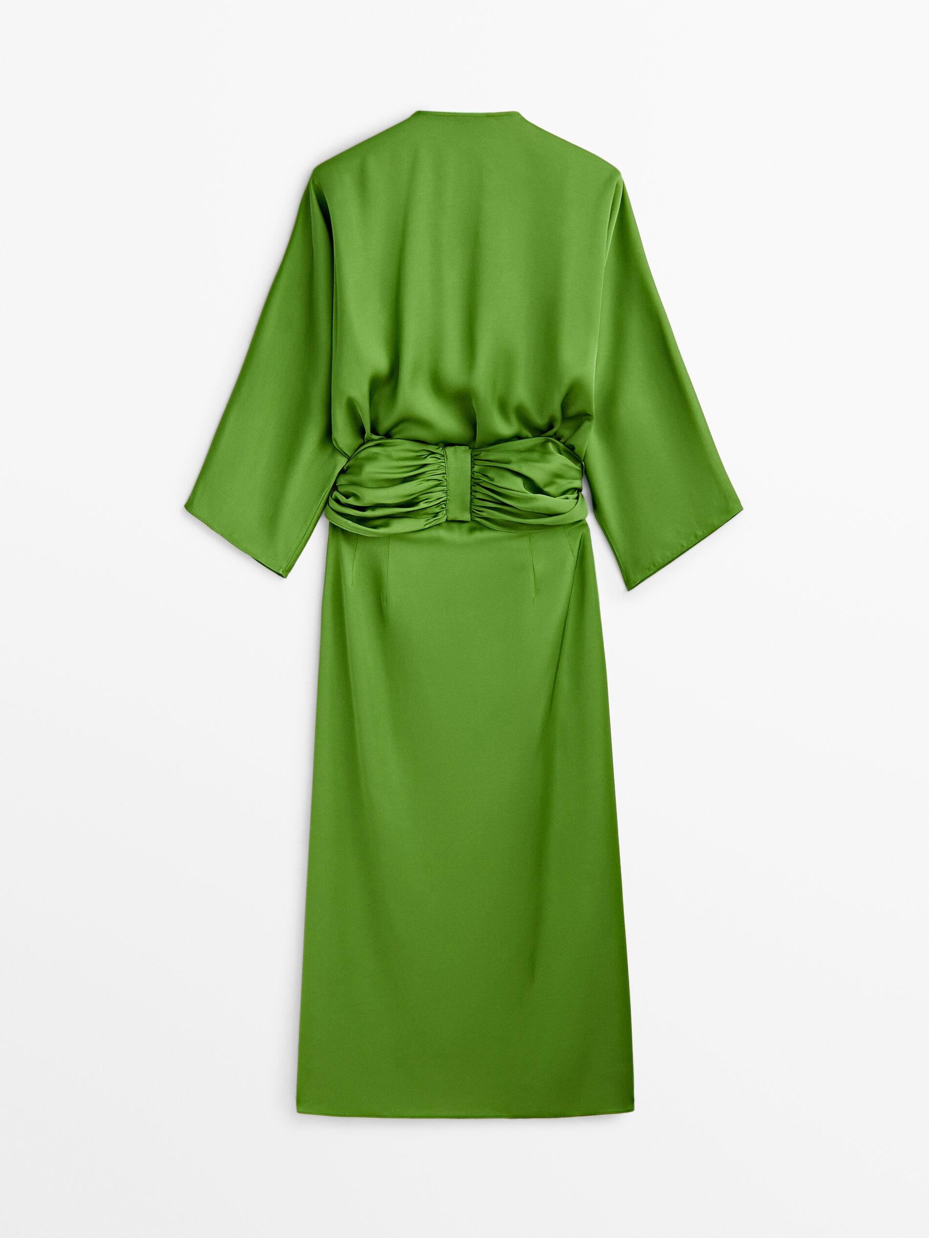 Vestido kimono fluido detalle fajín - VERDE