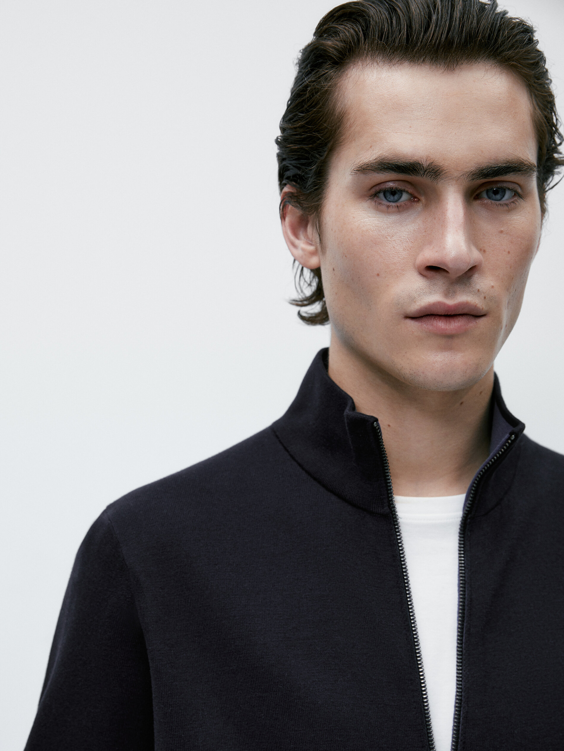 Cárdigan de punto con cremallera - AZUL MARINO