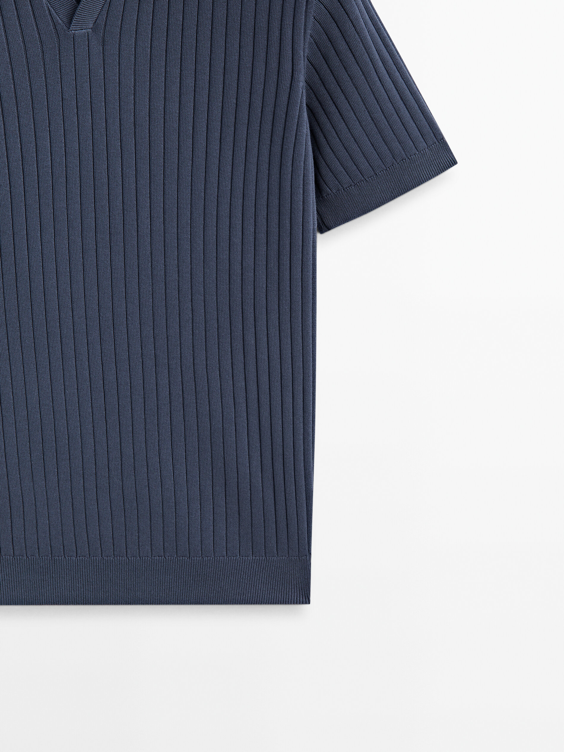 Jersey polo canalé manga corta - Azul Oscuro