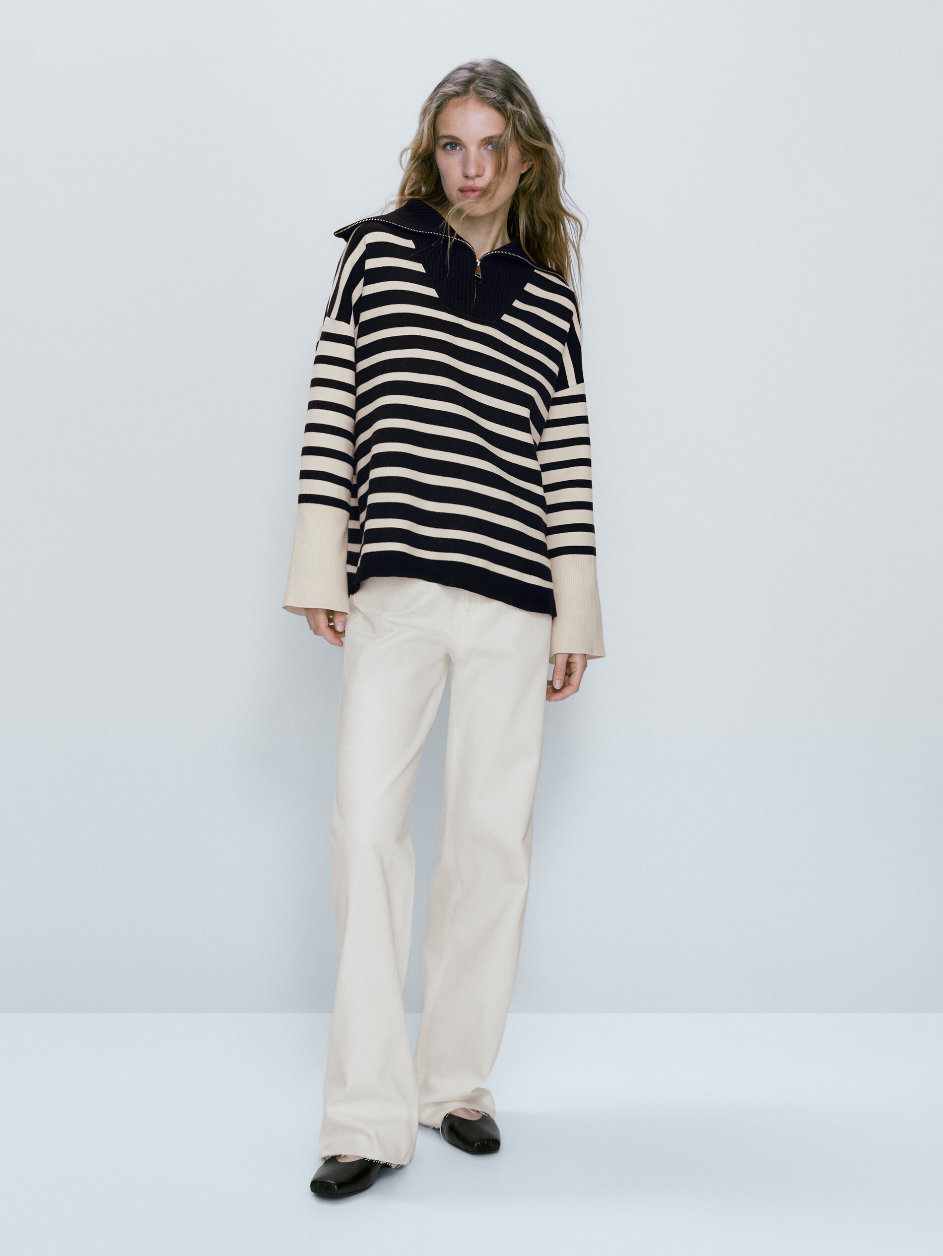 Jersey rayas contraste cuello cremallera - AZUL MARINO