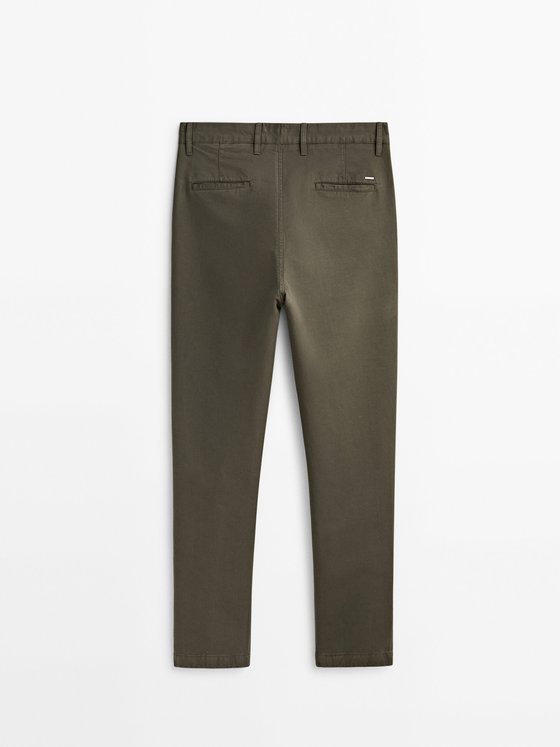 Pantalón chino con lino y algodón tapered fit - KAKI