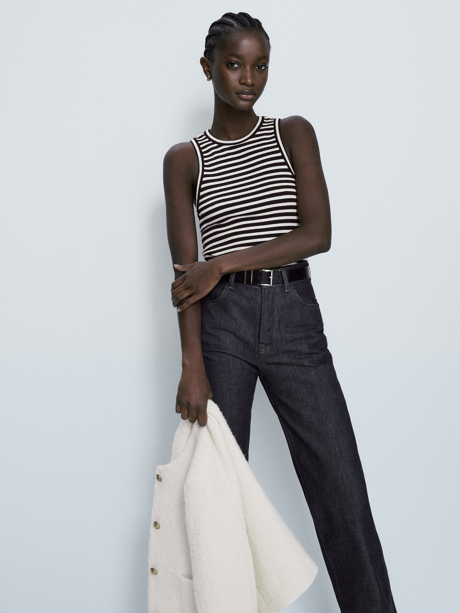 Camiseta canalé rayas sin mangas - AZUL MARINO