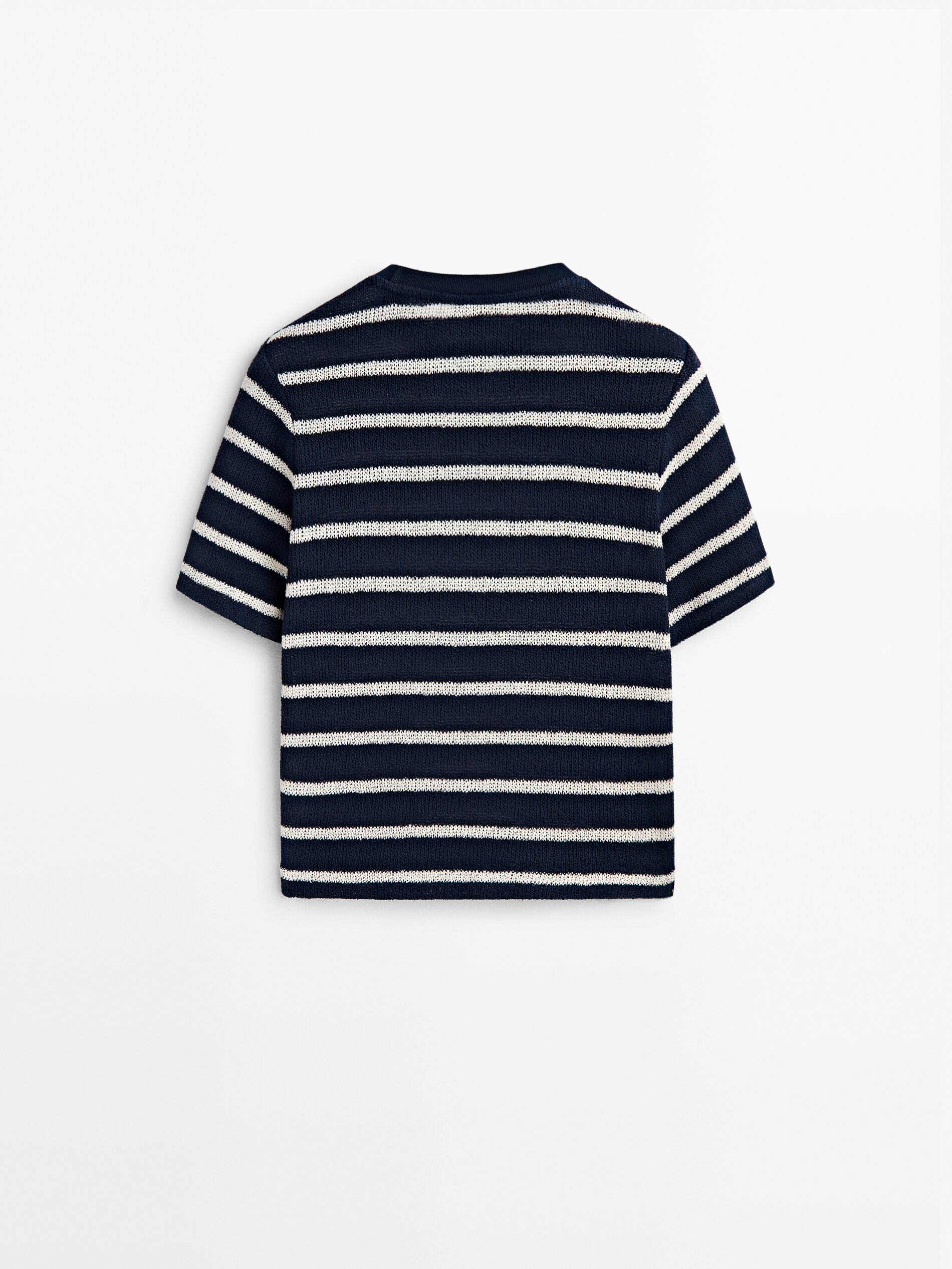 Camiseta rayas mezcla algodón estructura - AZUL MARINO