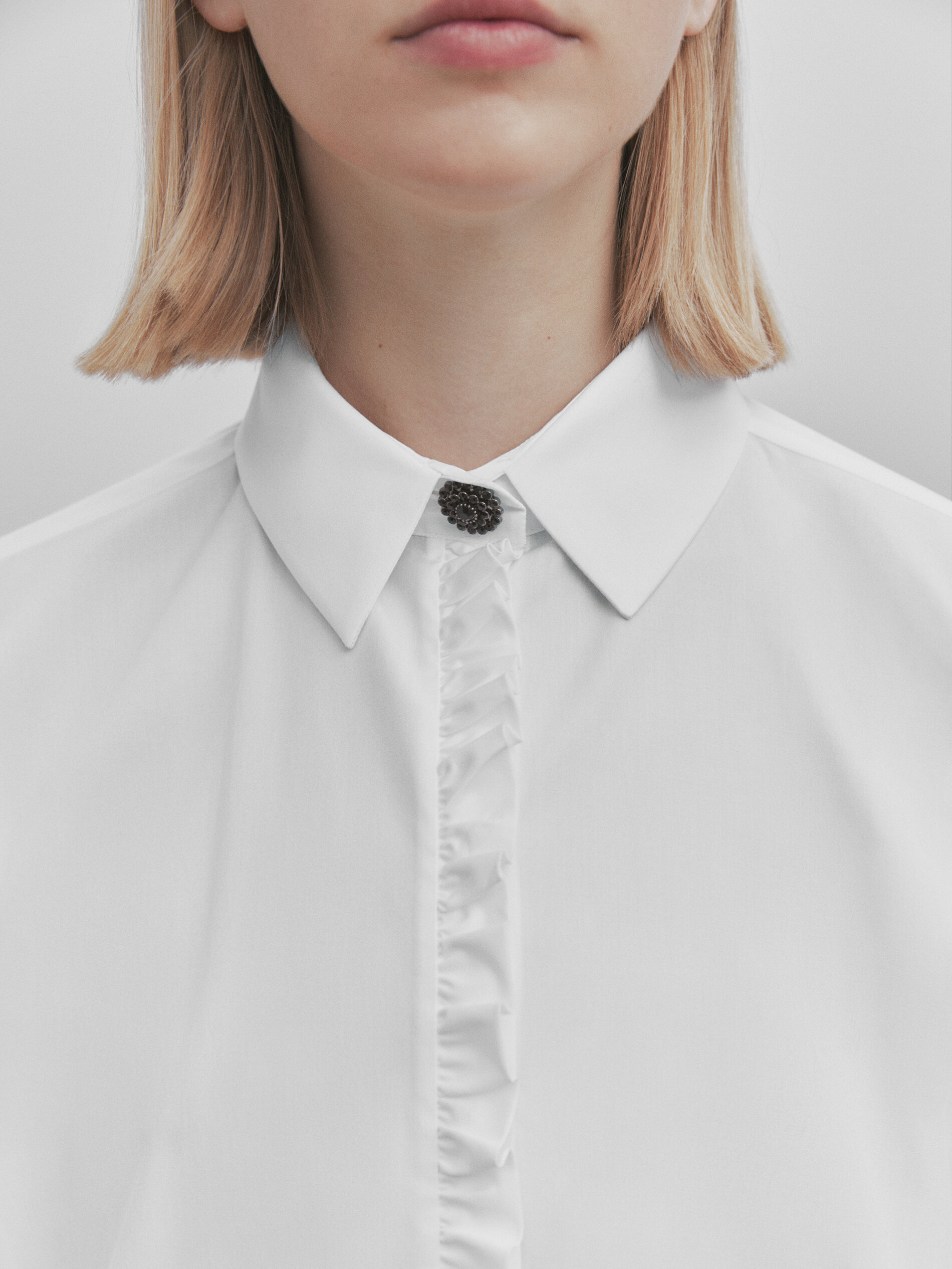 Camisa popelín detalle volante -Studio - BLANCO