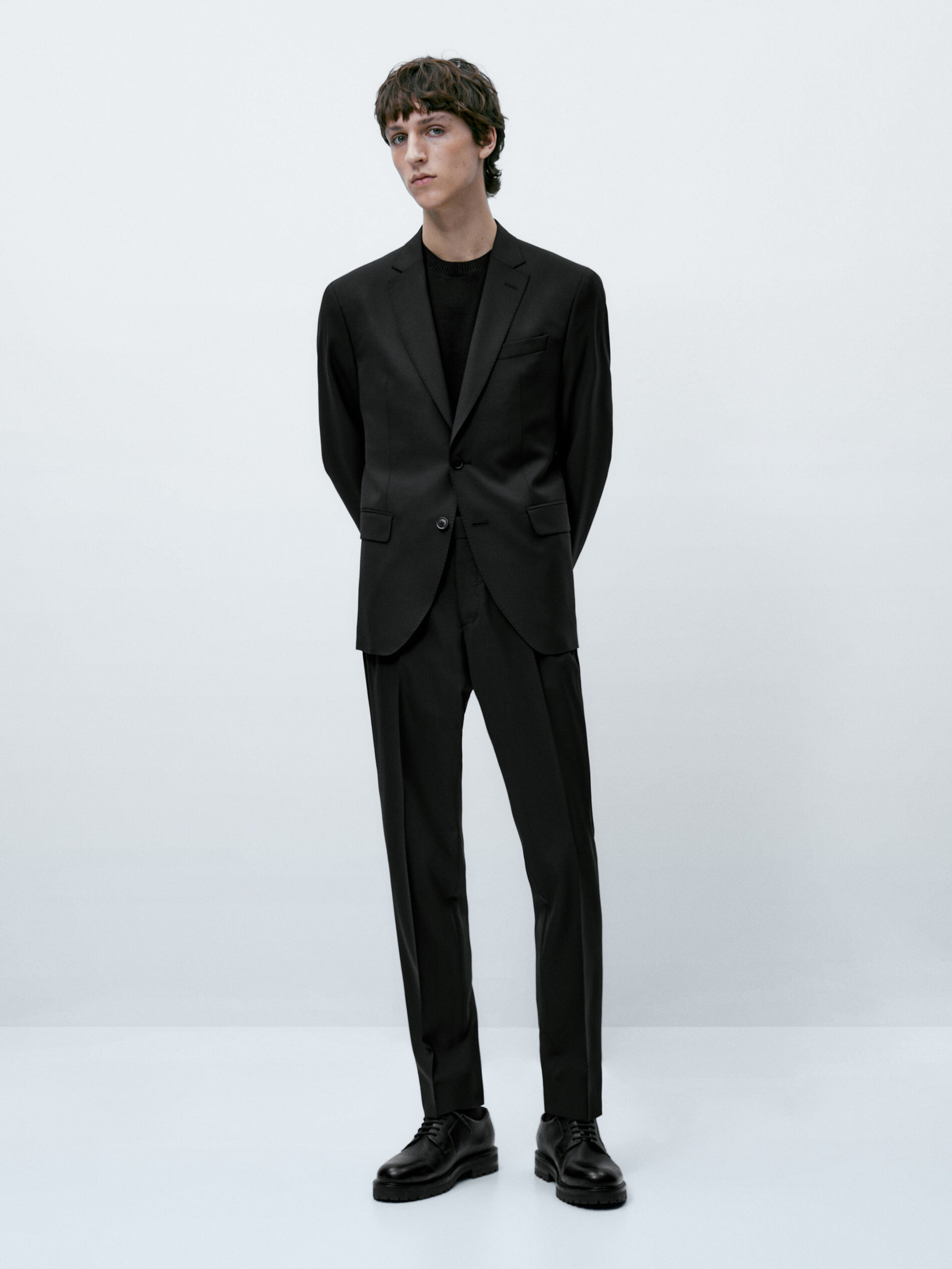 Pantalón traje lana bi-stretch - NEGRO