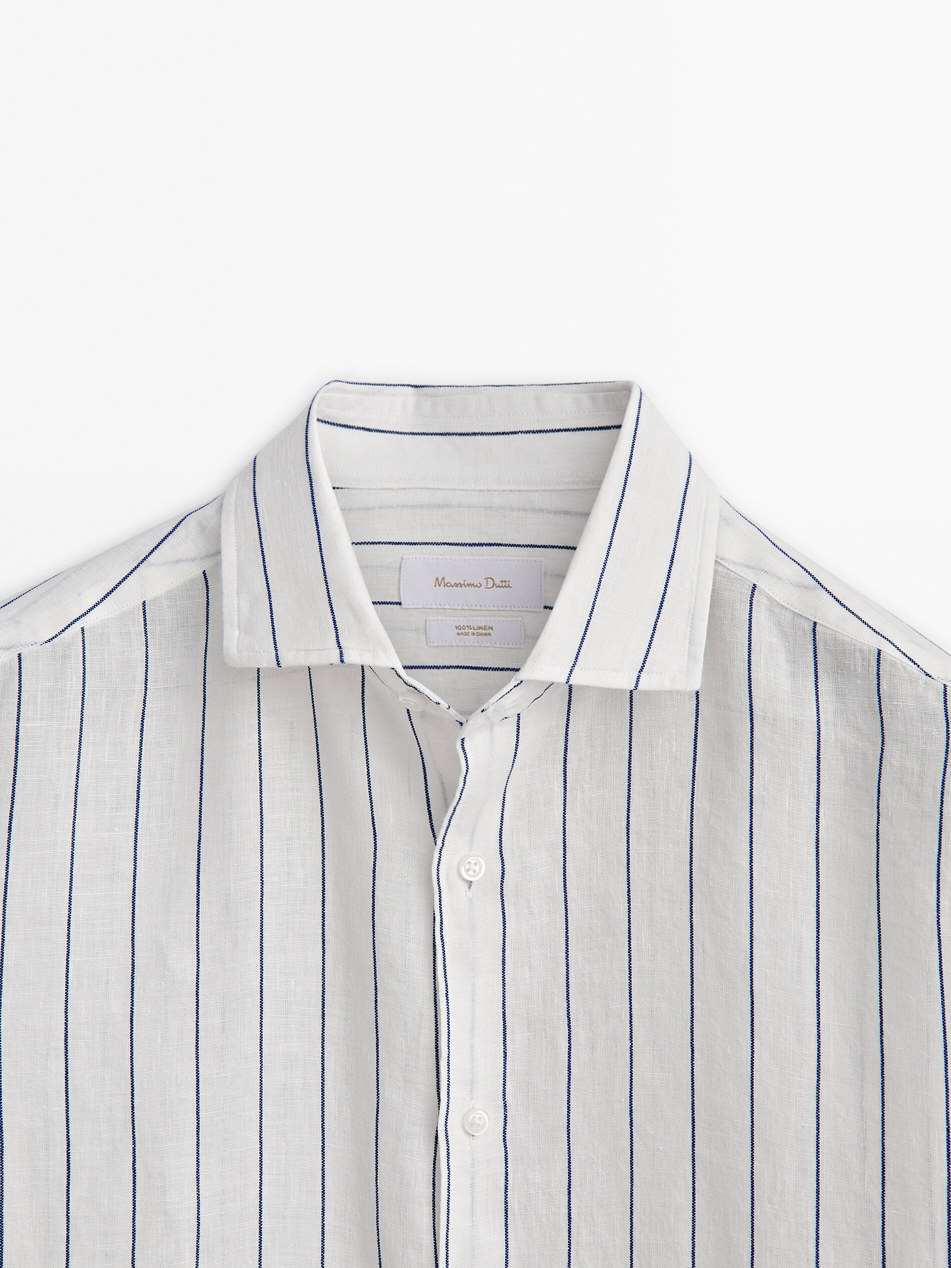 Camisa rayas mezcla lino algodón regular fit - AZUL OSCURO