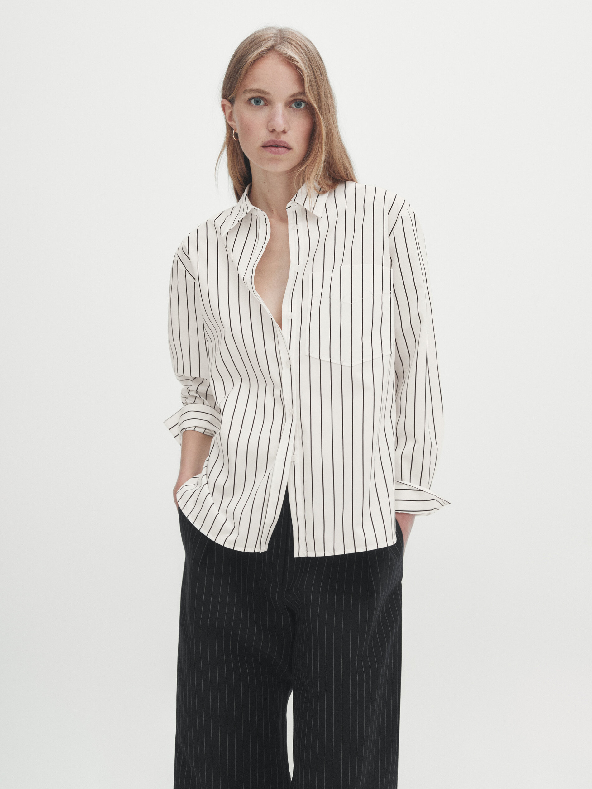 Camisa rayas algodón - BLANCO