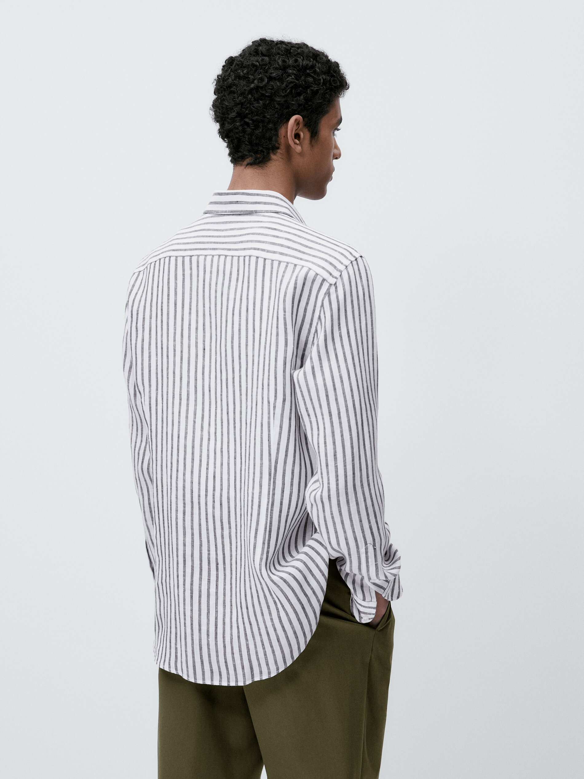 Camisa rayas 100% lino slim fit - VERDE