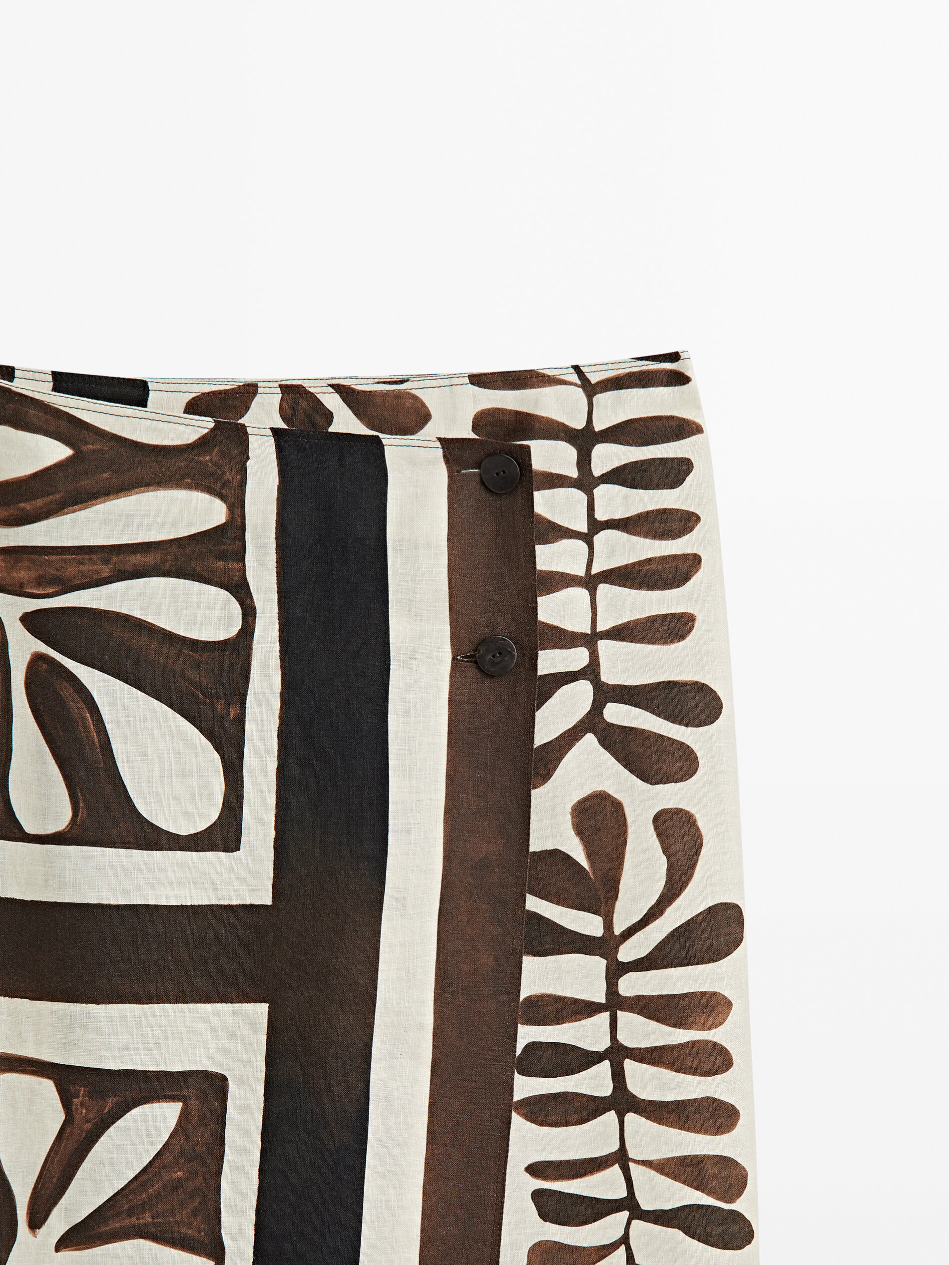 Falda midi estampado hojas - MARRÓN