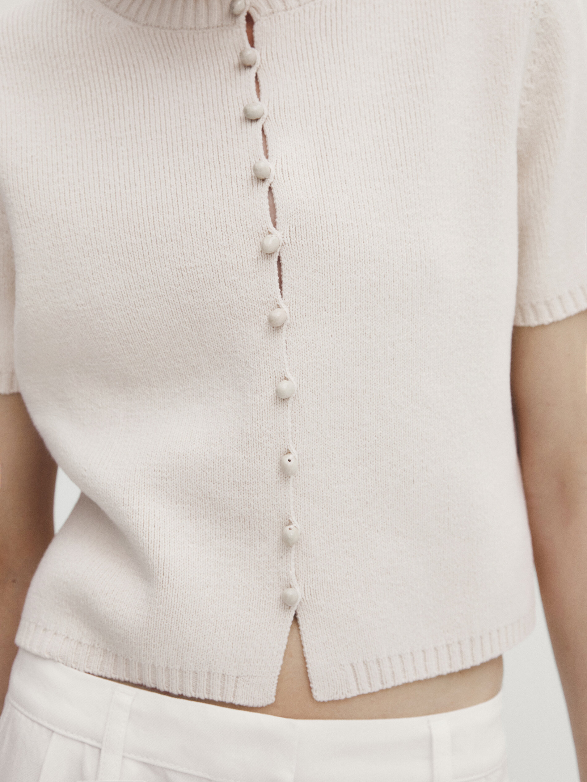 Cárdigan punto botones cerámica - CRUDO