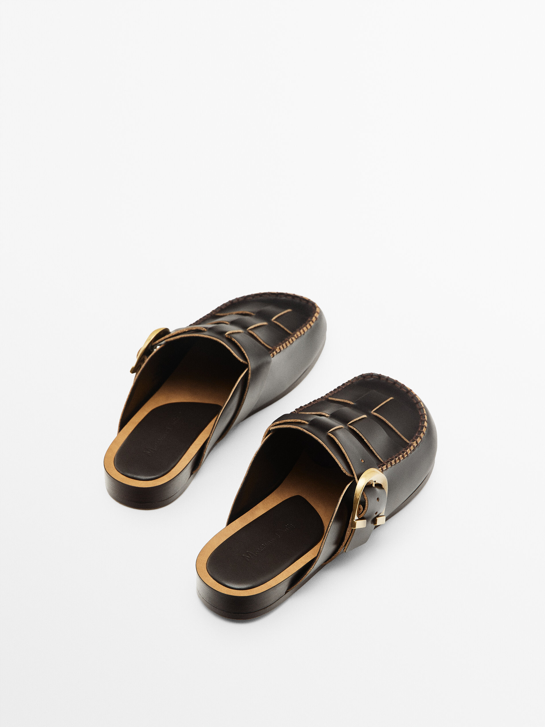 Zueco piel bordón piezas - MARRÓN