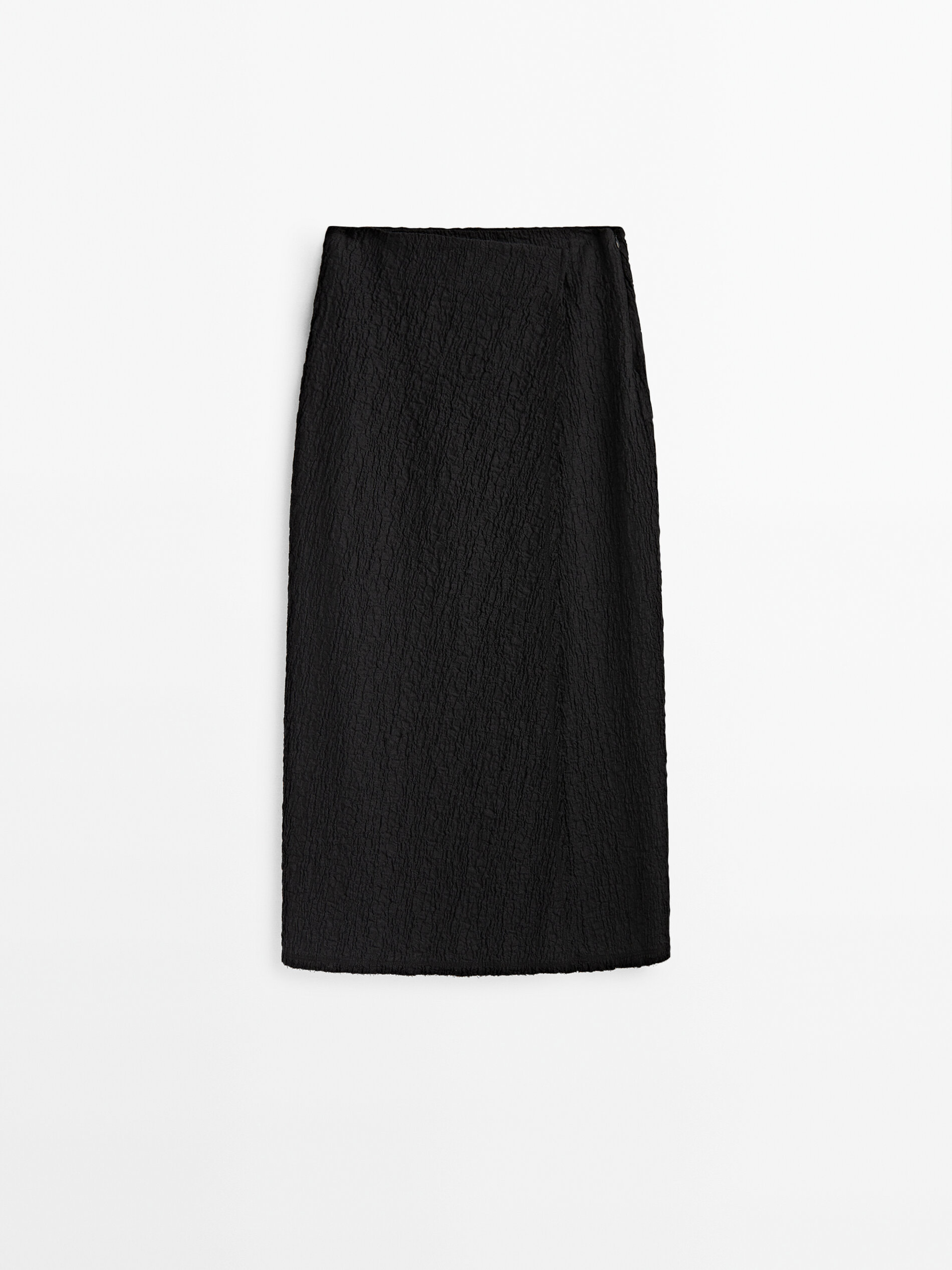 Falda midi cruzada textura - NEGRO