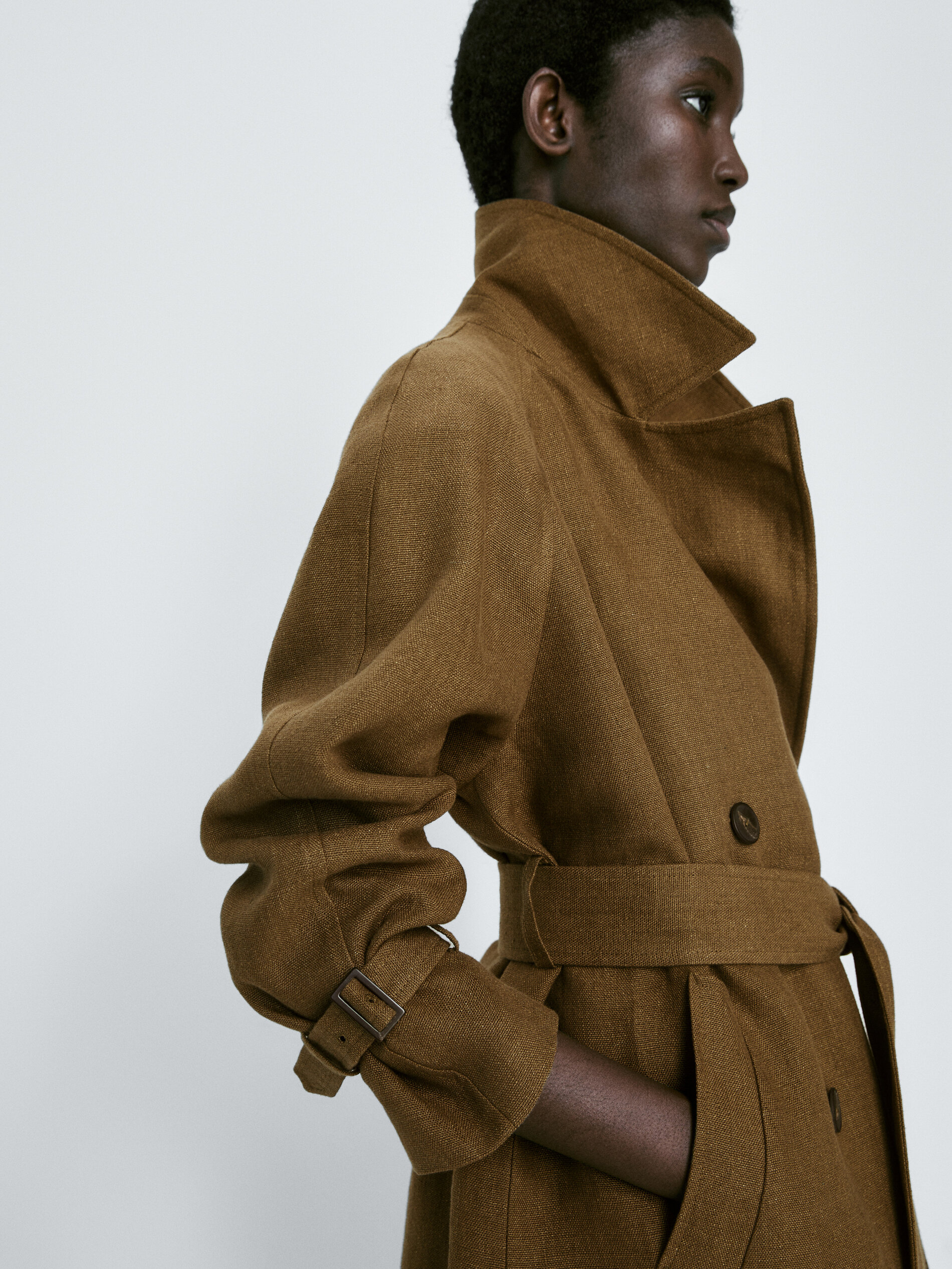 Gabardina 100% lino rústico - KAKI