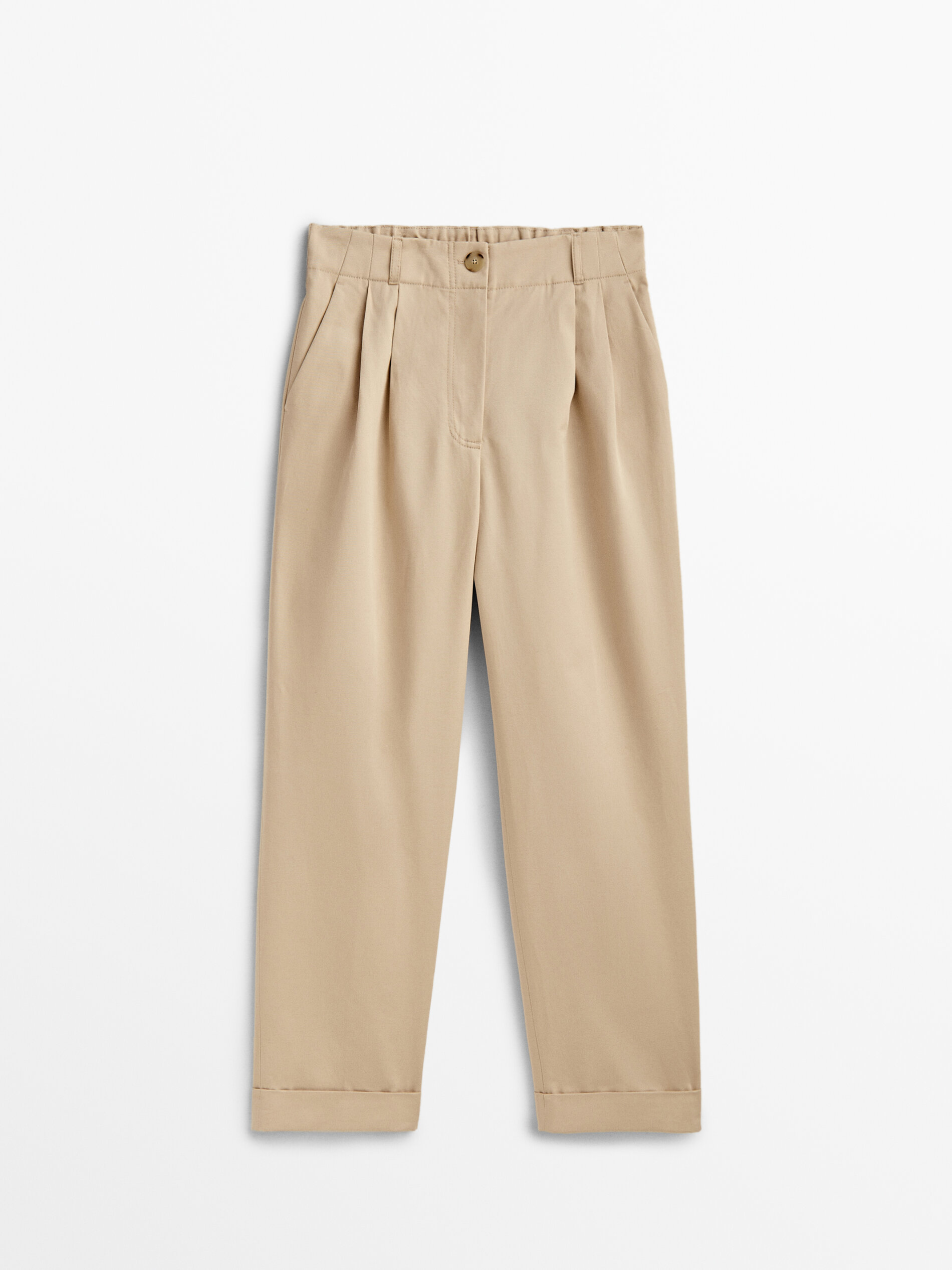 Pantalón pinzas cintura elástica - Beige Claro