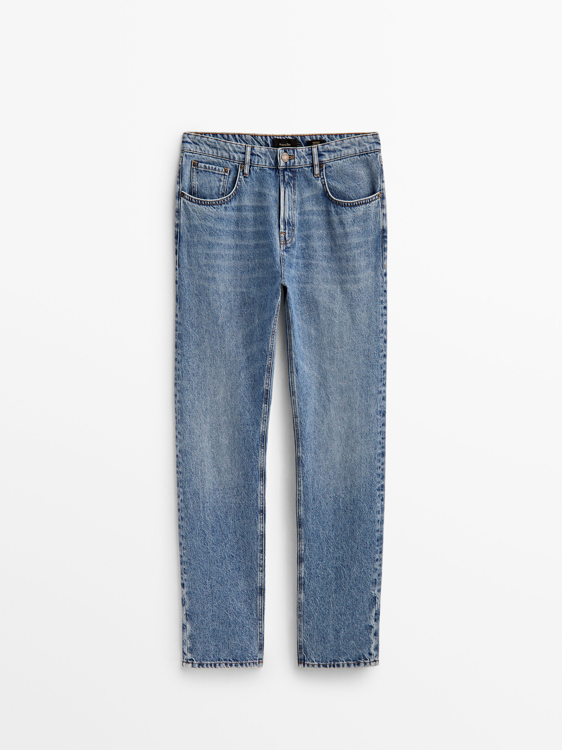 Pantalón vaquero mid stone wash tapered fit - INDIGO