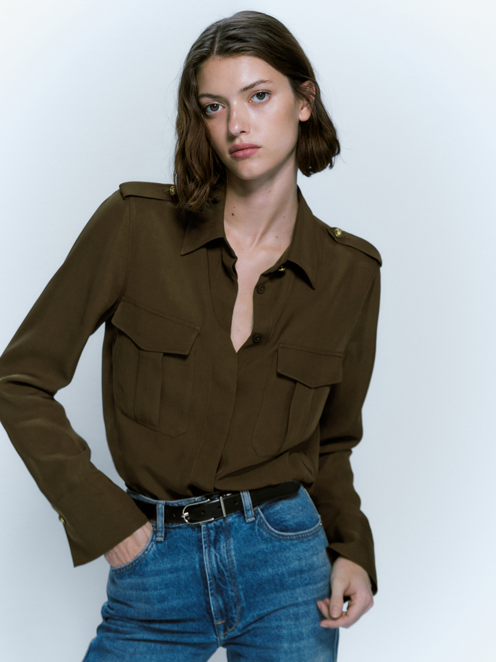 Camisa fluida bolsillos - KAKI