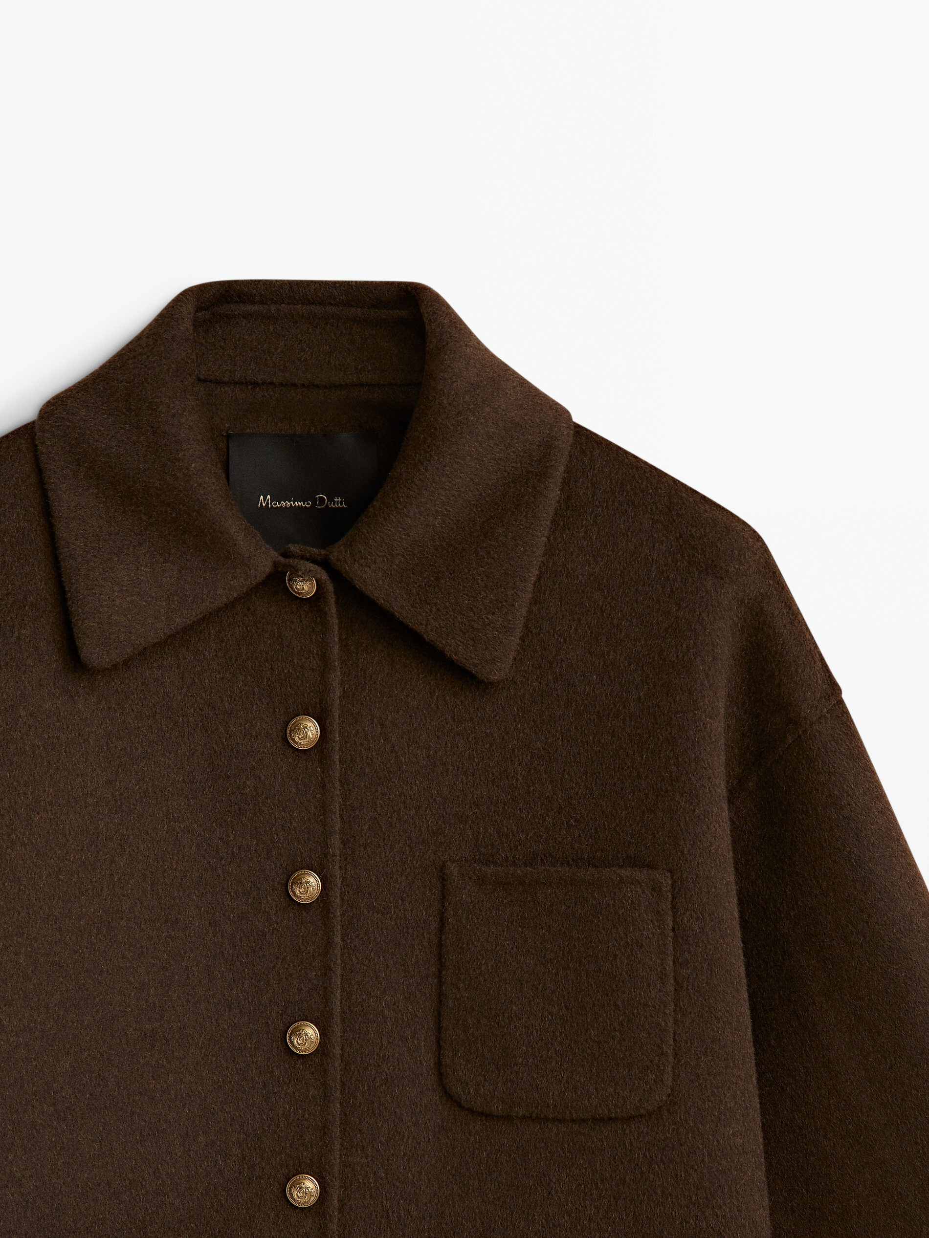 Abrigo corto mezcla lana botones dorados - VERDE OSCURO