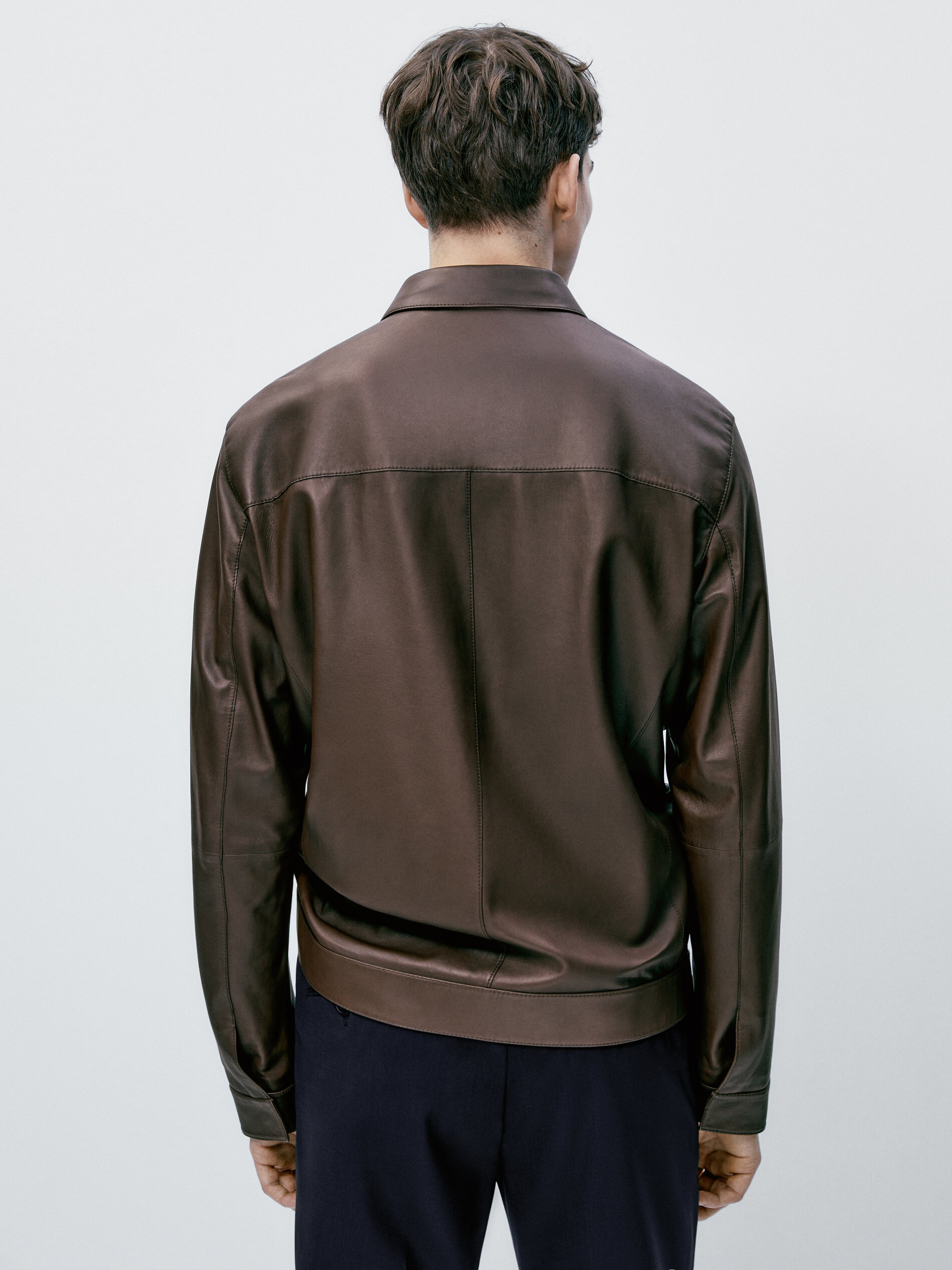 Chaqueta piel napa bolsillos marrón - MARRÓN