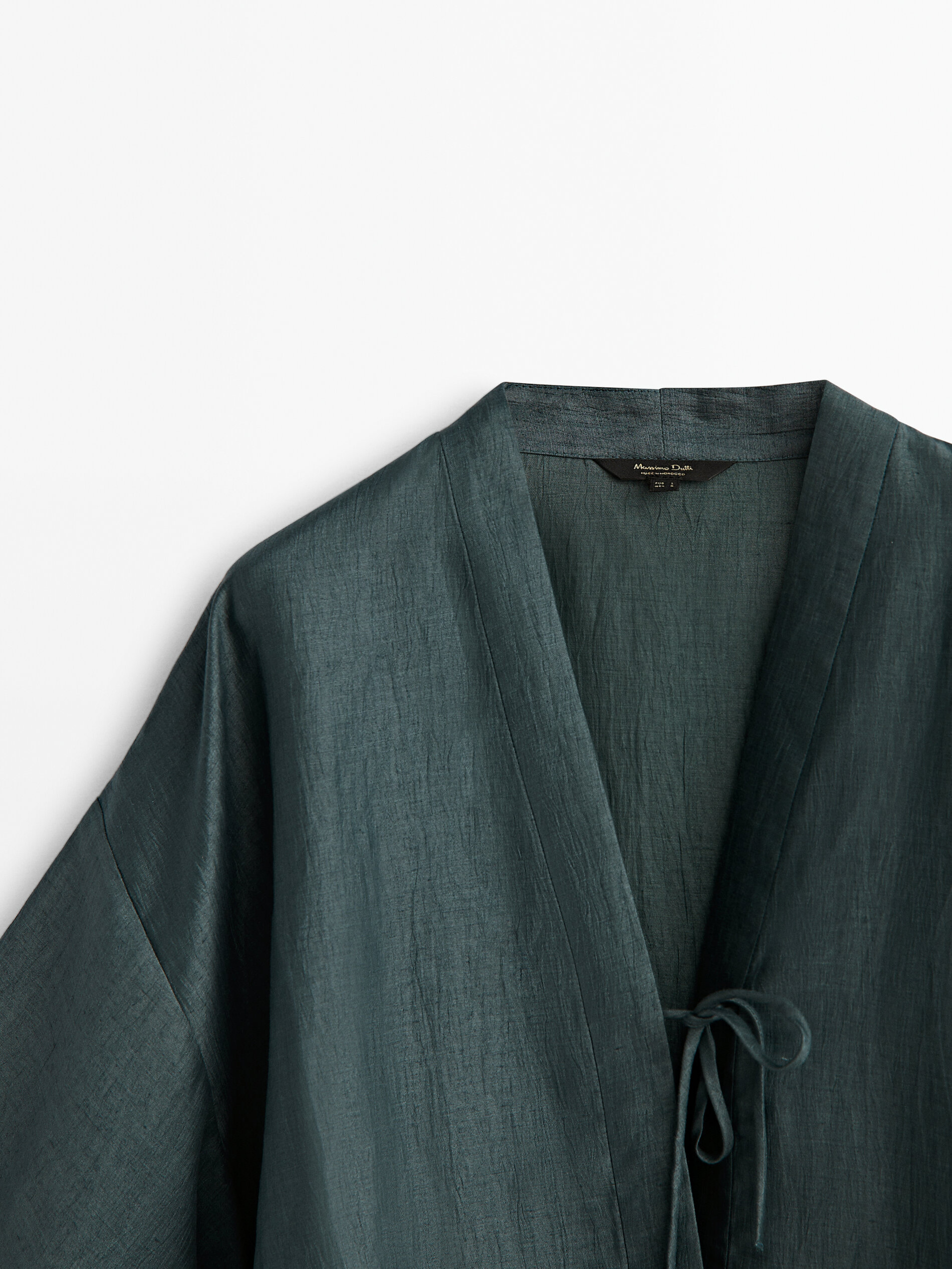 Kimono corto mezcla lino lazos - VERDE