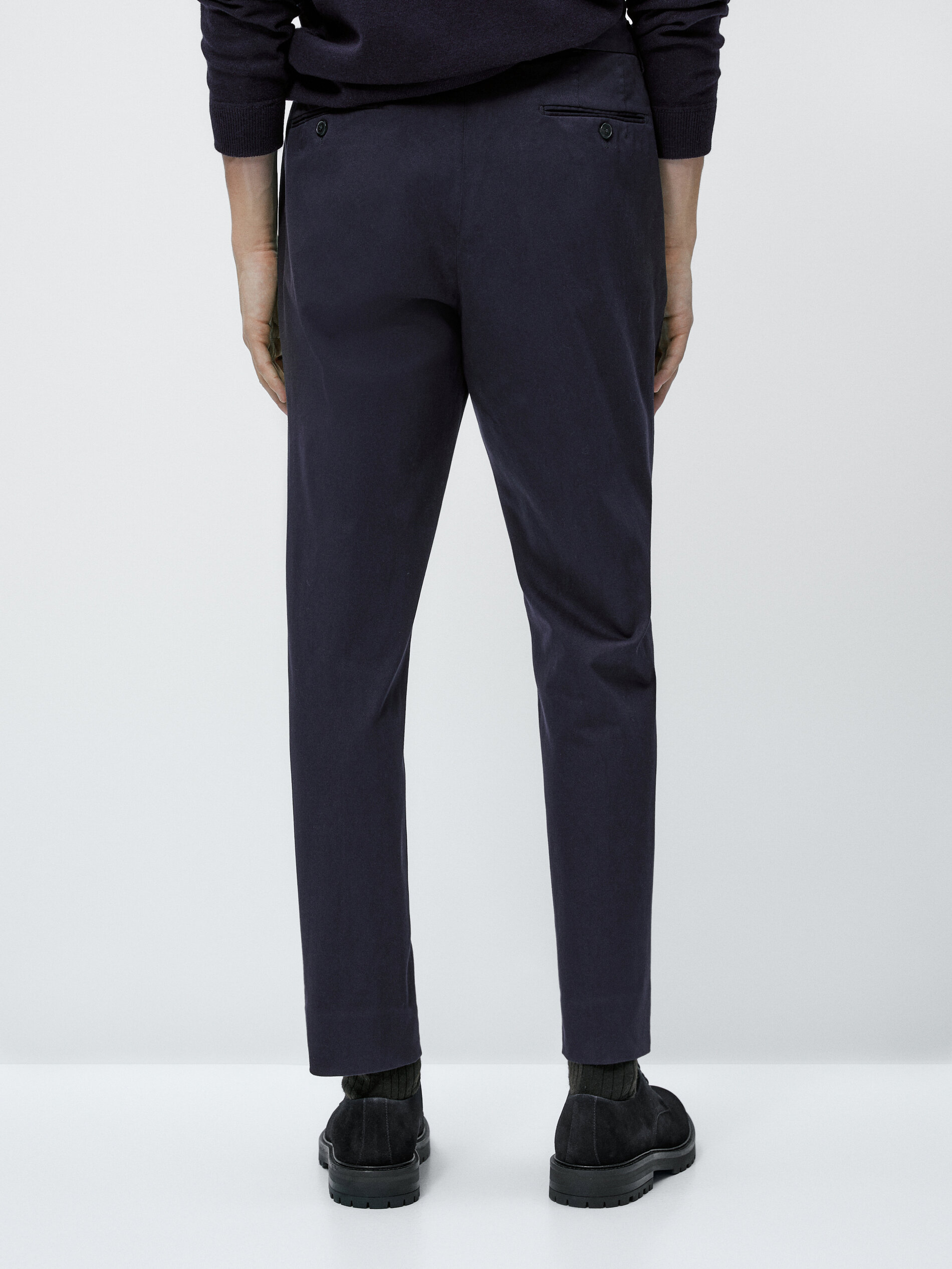 Pantalón chino tintado mezcla algodón cashmere - AZUL MARINO
