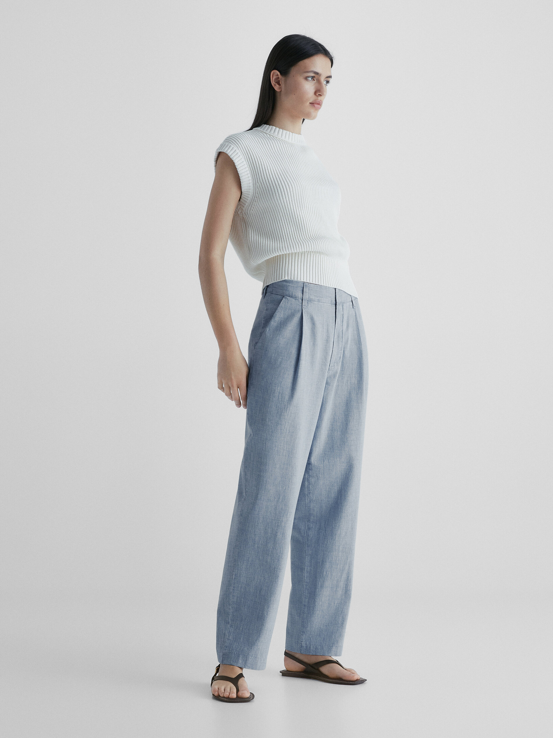 Pantalón denim fluido ancho - Azul Claro