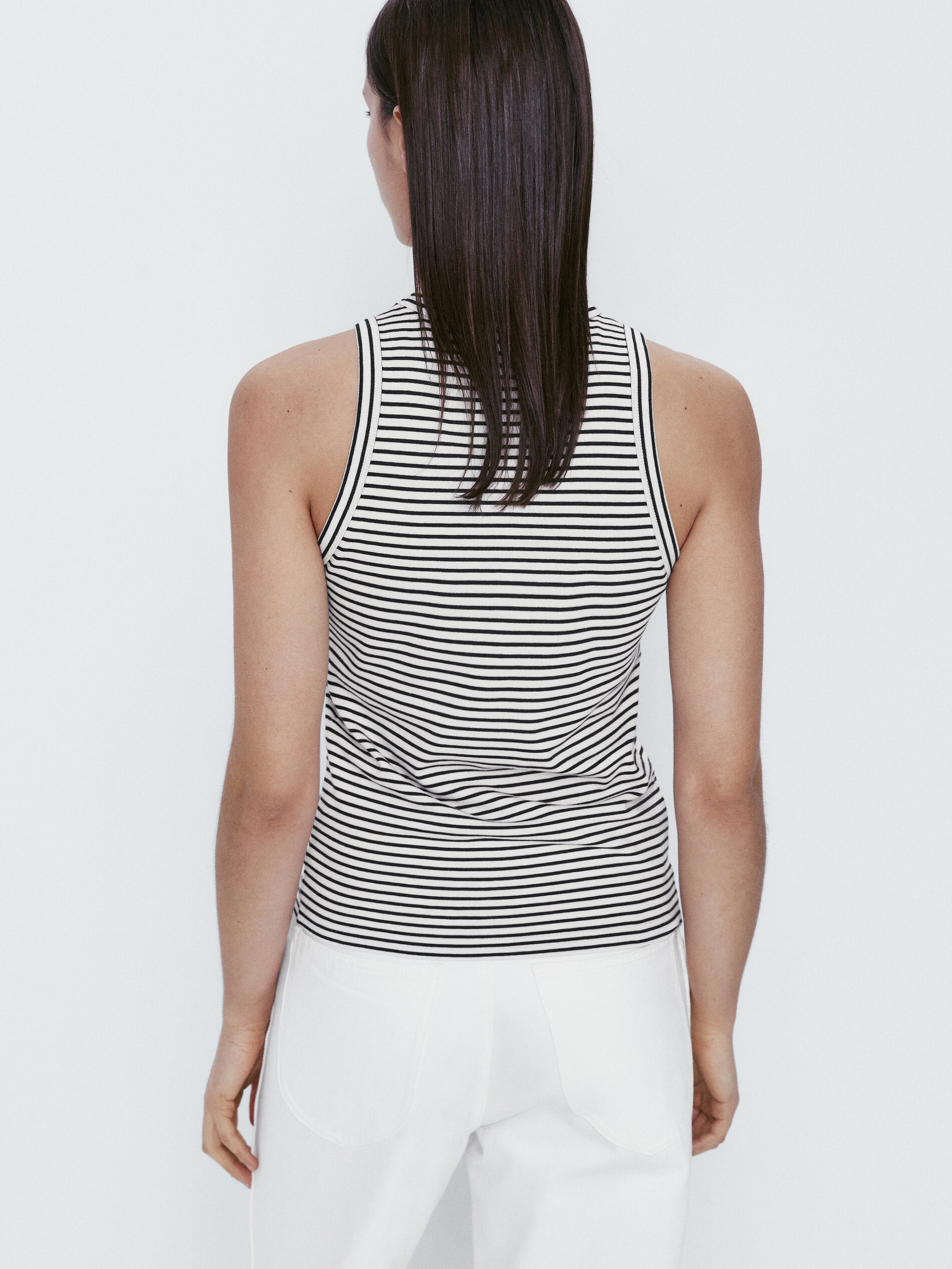 Camiseta rayas algodón sin mangas - CRUDO