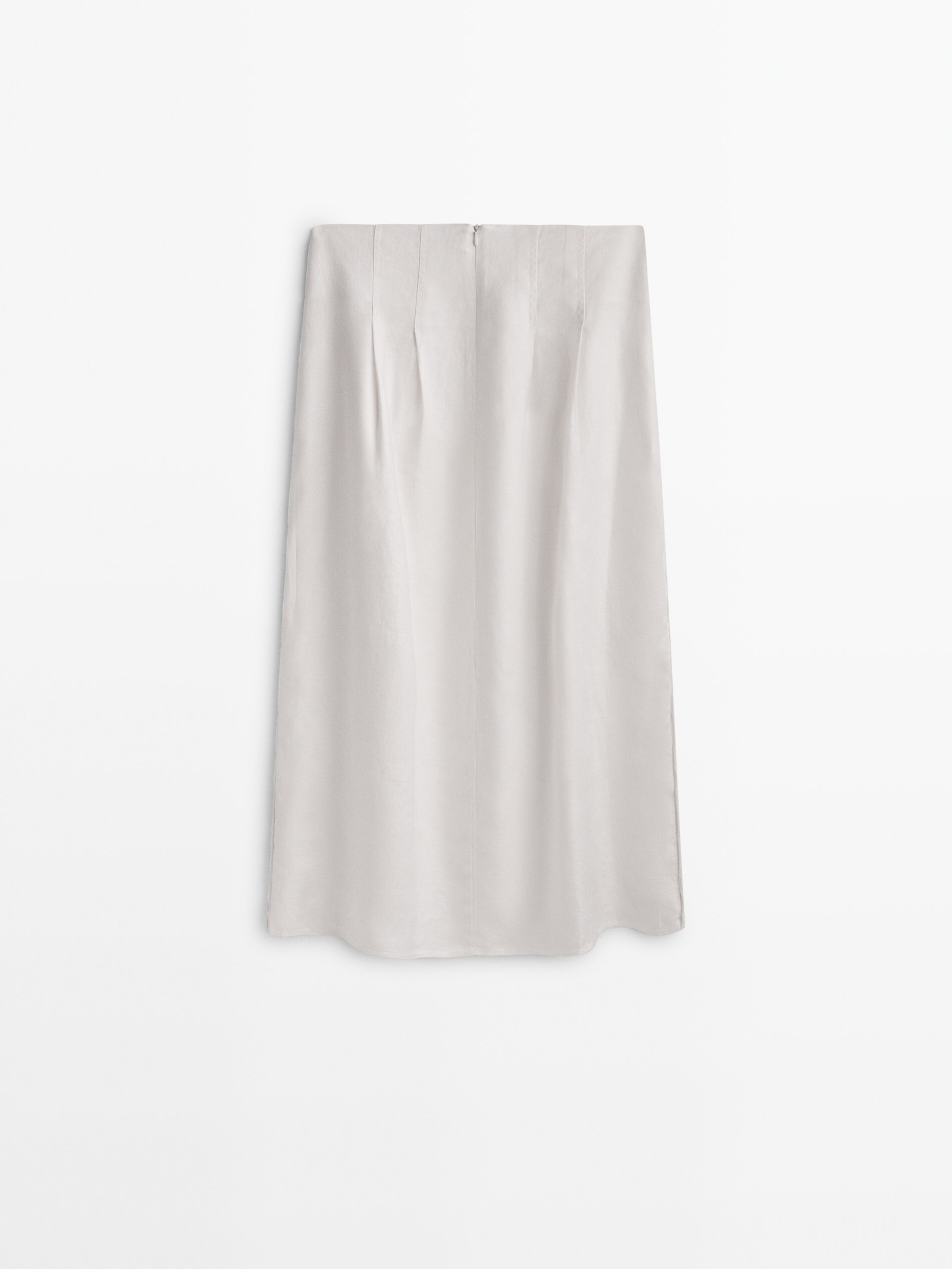 Falda midi lino pinzas detalle costuras - BLANCO