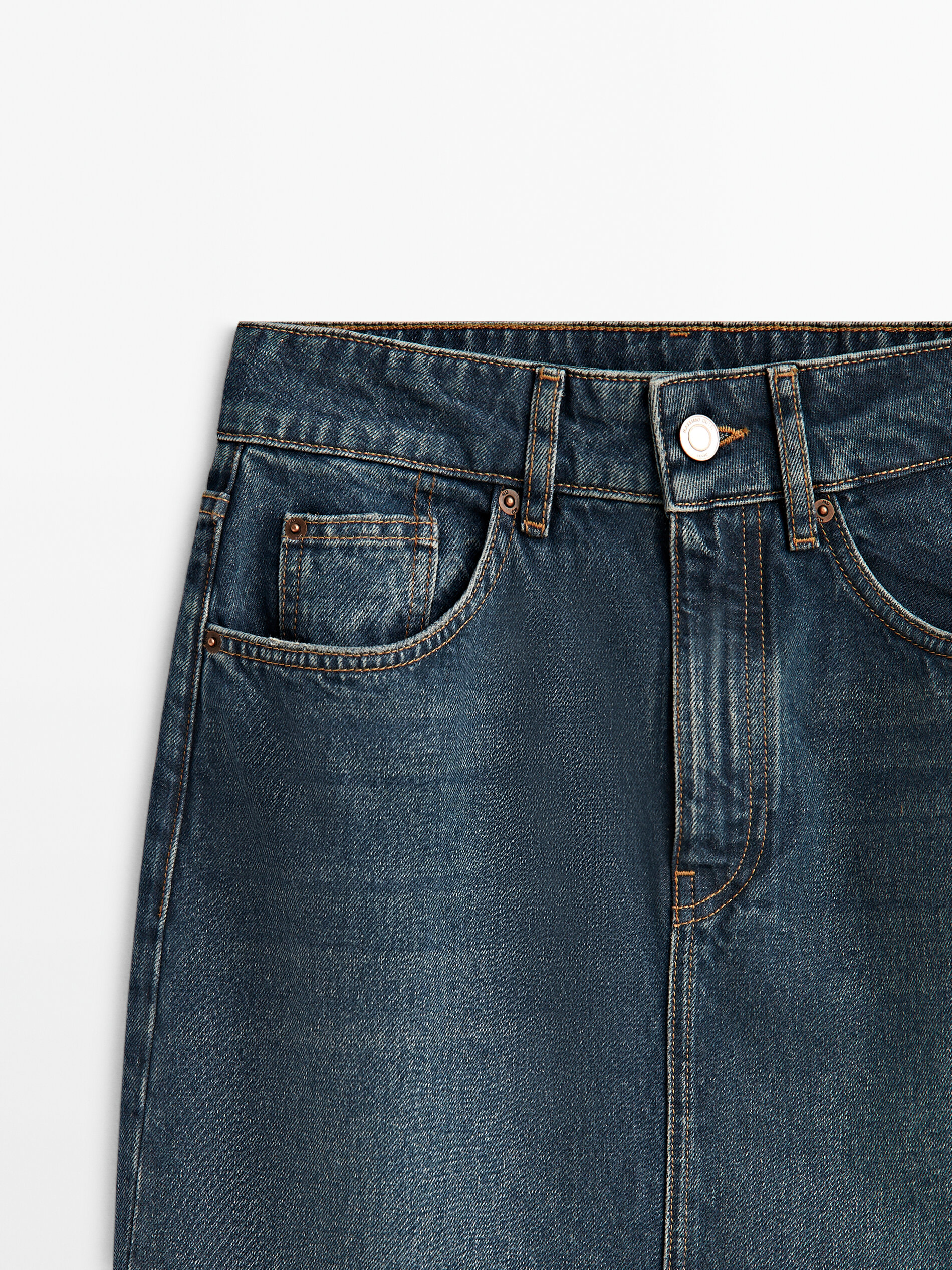 Falda denim tiro alto efecto lavado - AZUL MEDIO