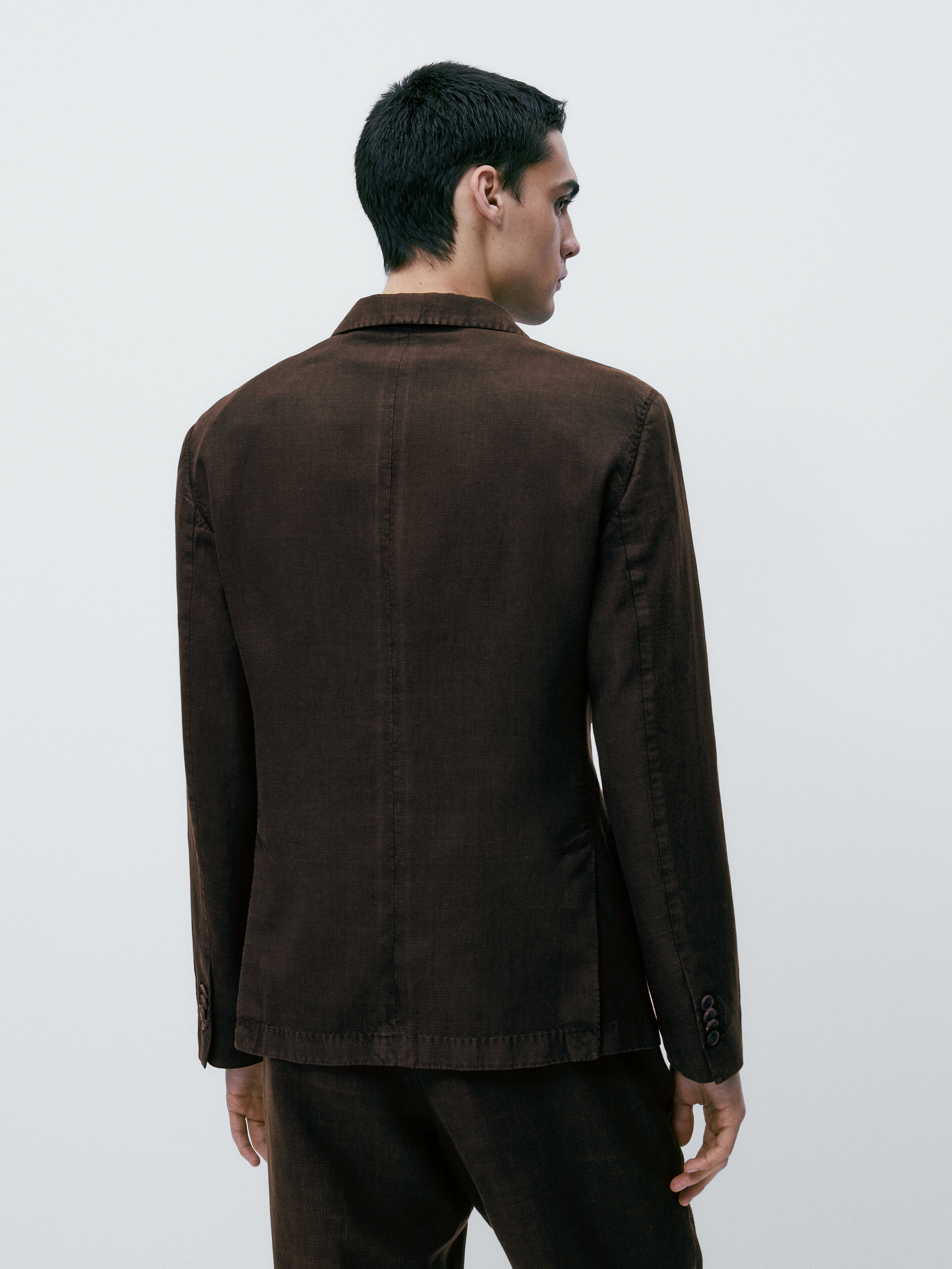 Americana traje con lino tintado falso cuadro - MARRÓN